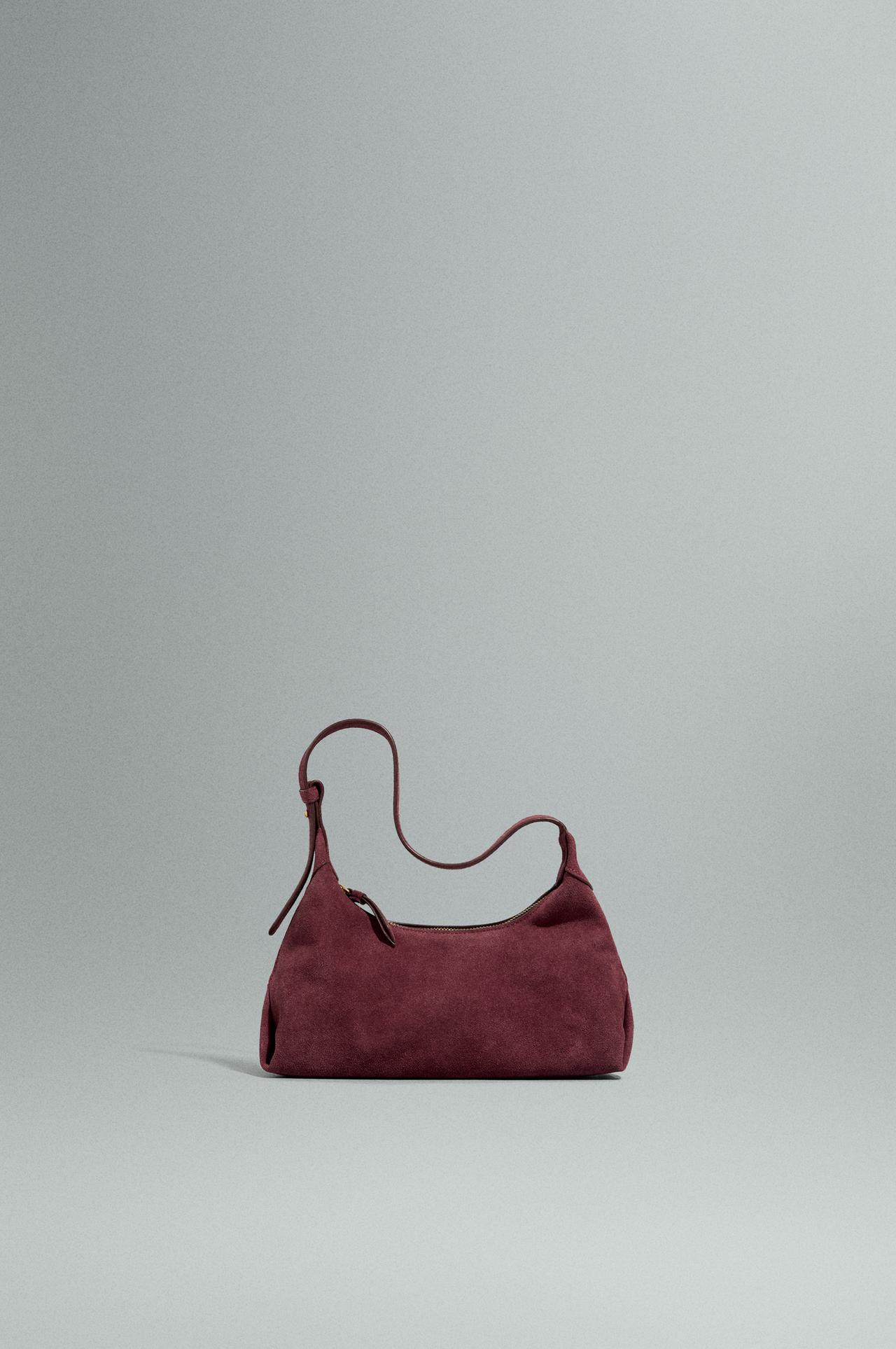 Reconstituted leather shoulder bag — BURGUNDY