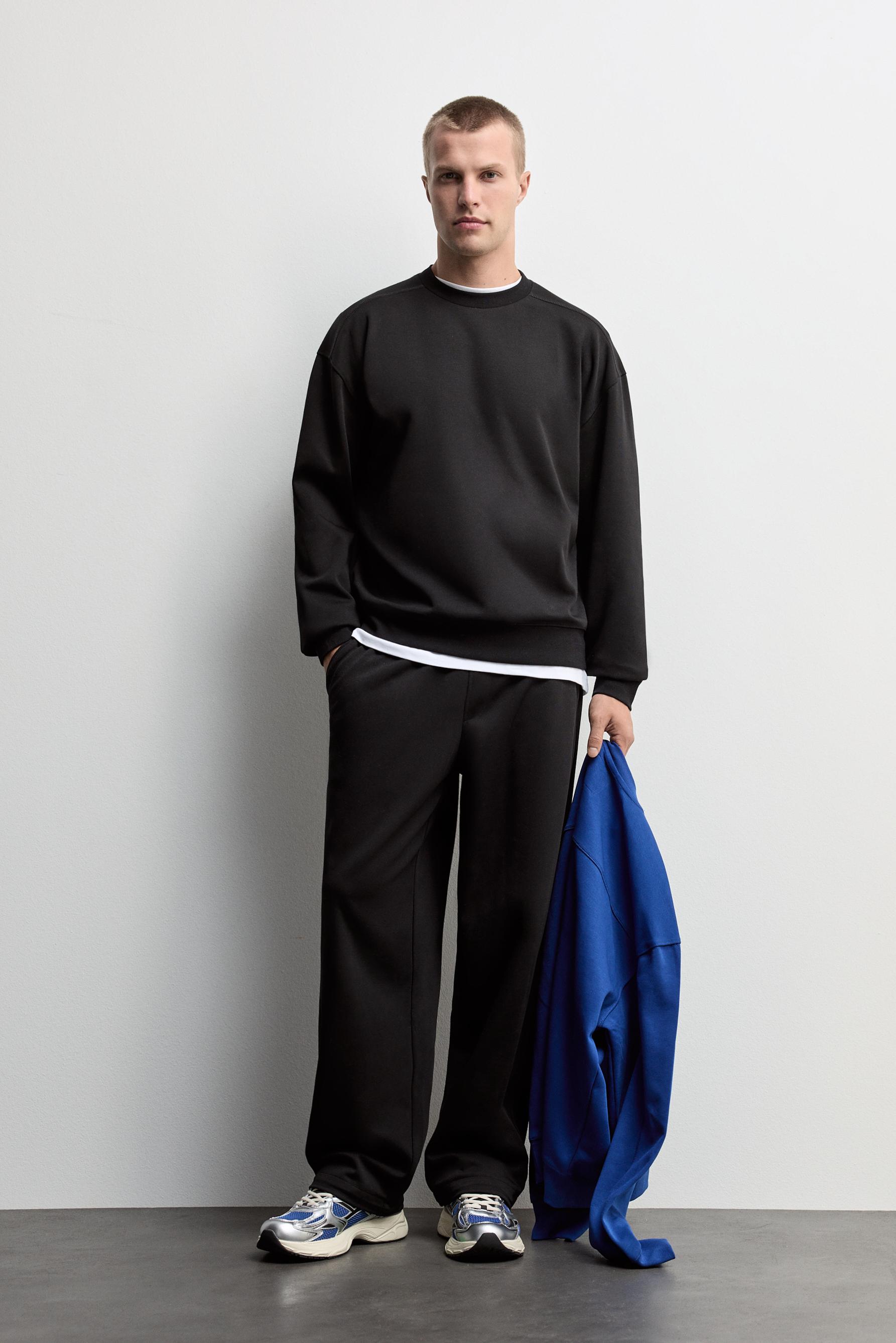 Round neck interlock sweatshirt — BLACK