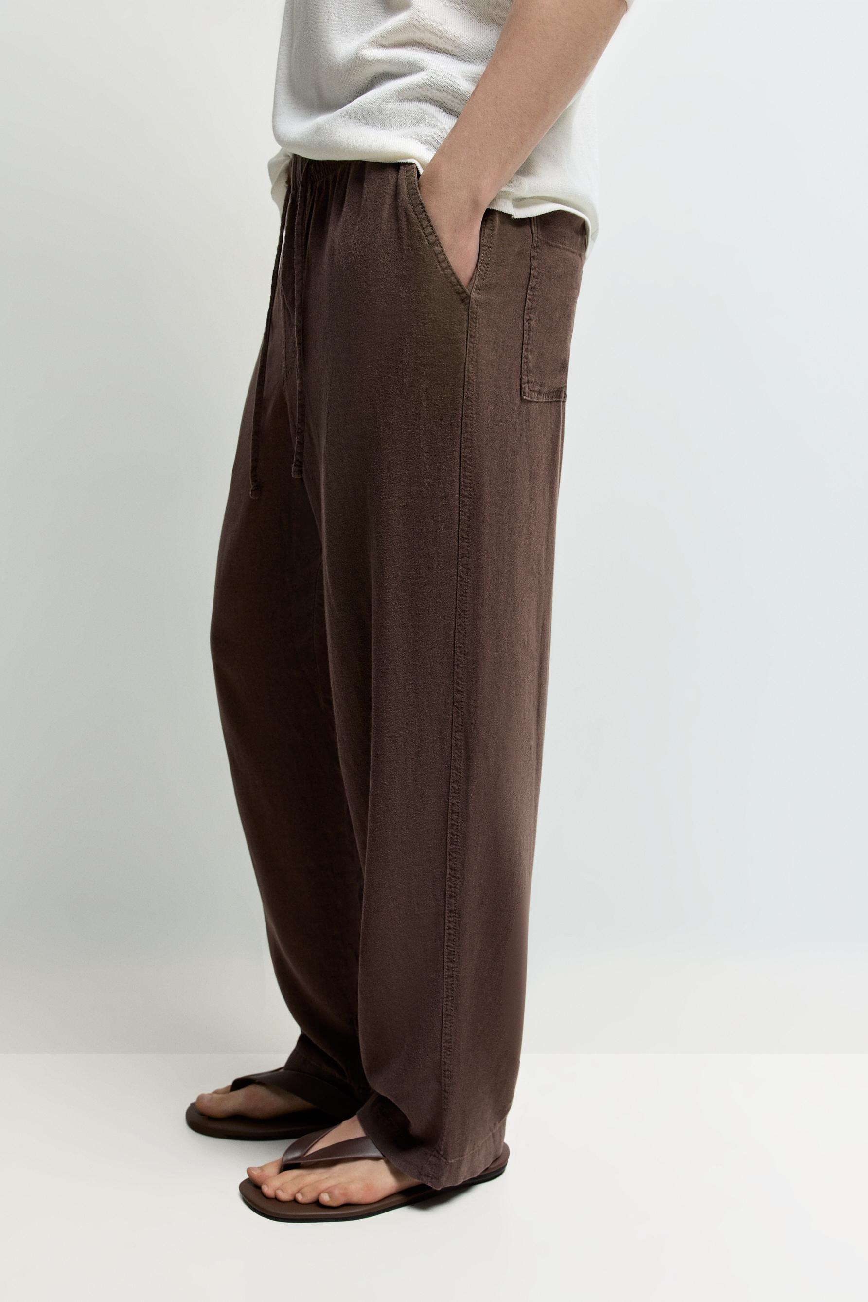 Baggy Linen-Blend Joggers — CHOCOLATE