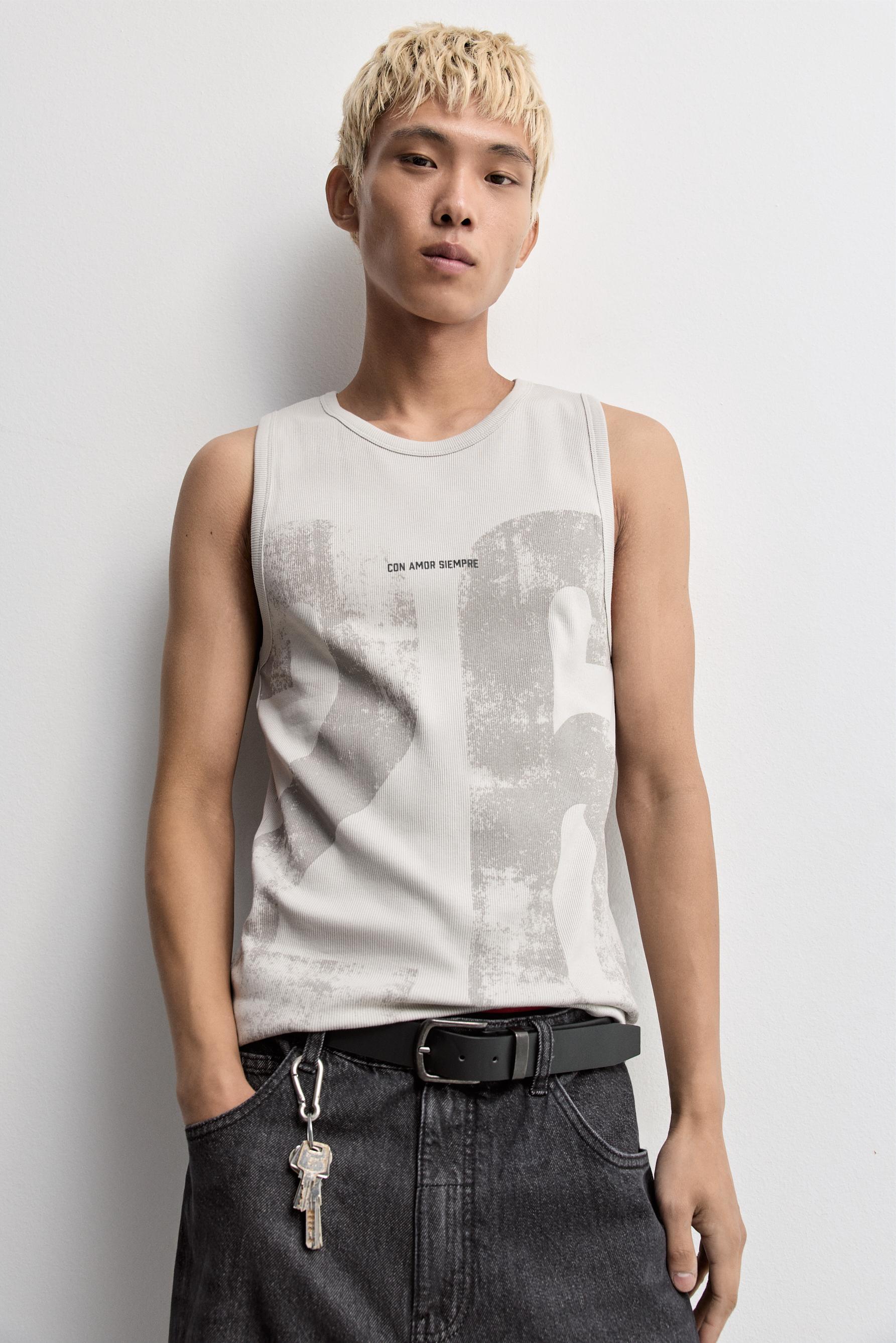 Text print vest top — STEEL