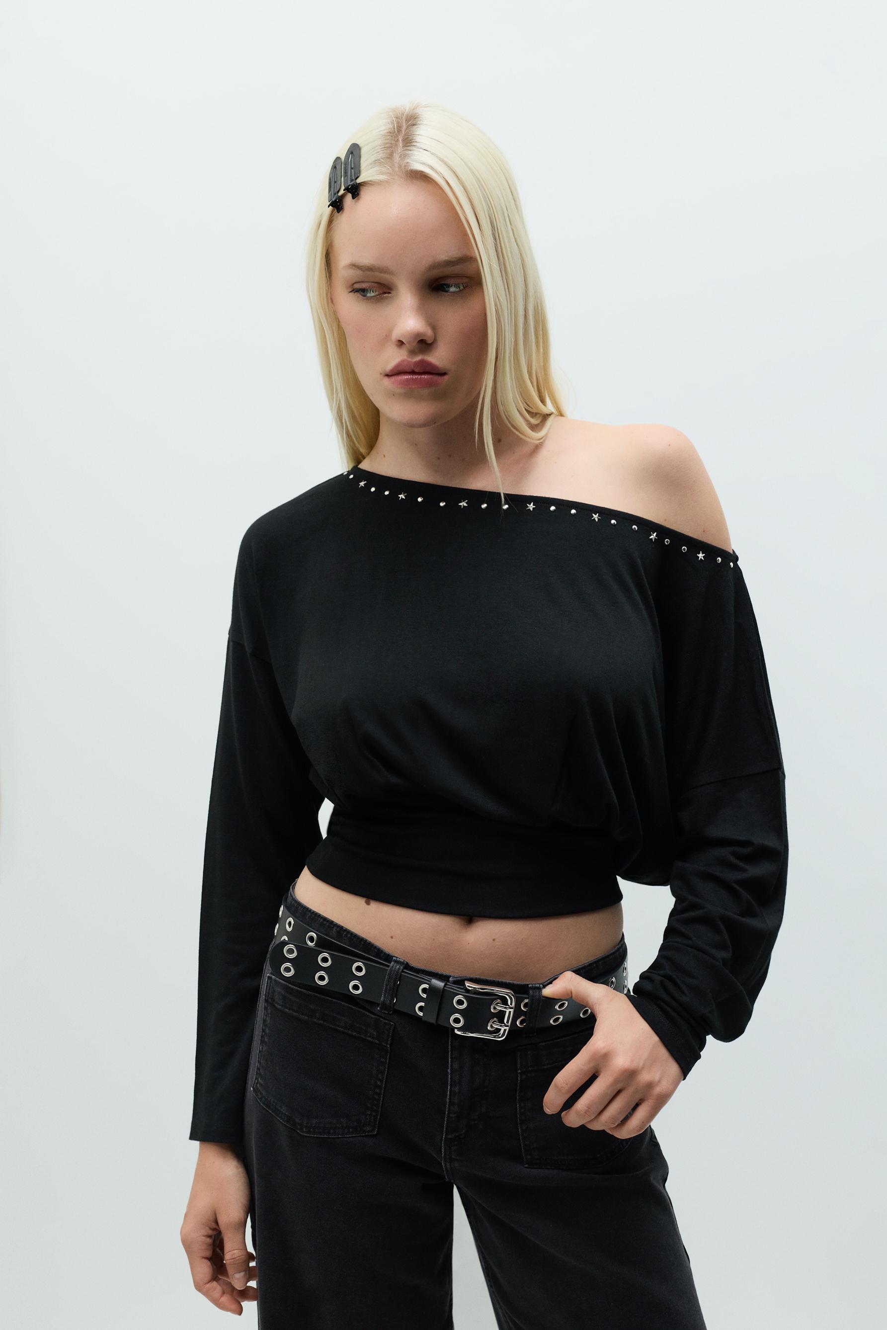 Drop-shoulder T-shirt — BLACK