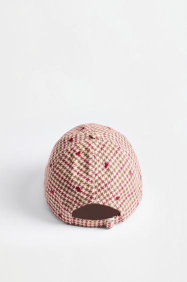 Houndstooth heart cap — BEIGE/BROWN 4