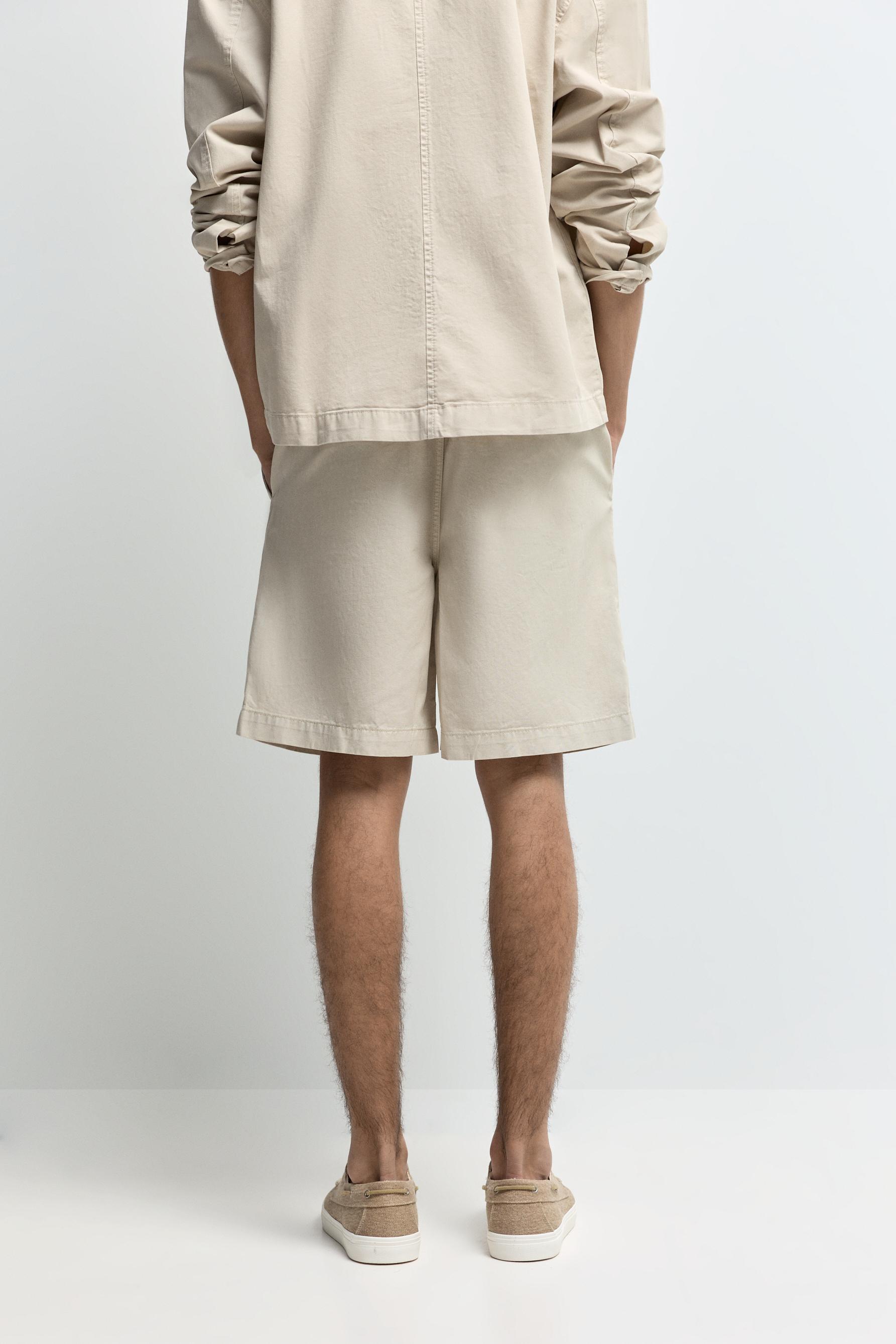 Linen blend jogger Bermuda shorts — BEIGE