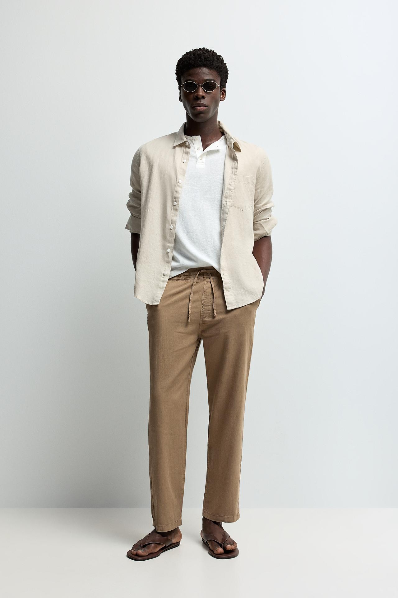 Linen-cotton jogger trousers — CAMEL