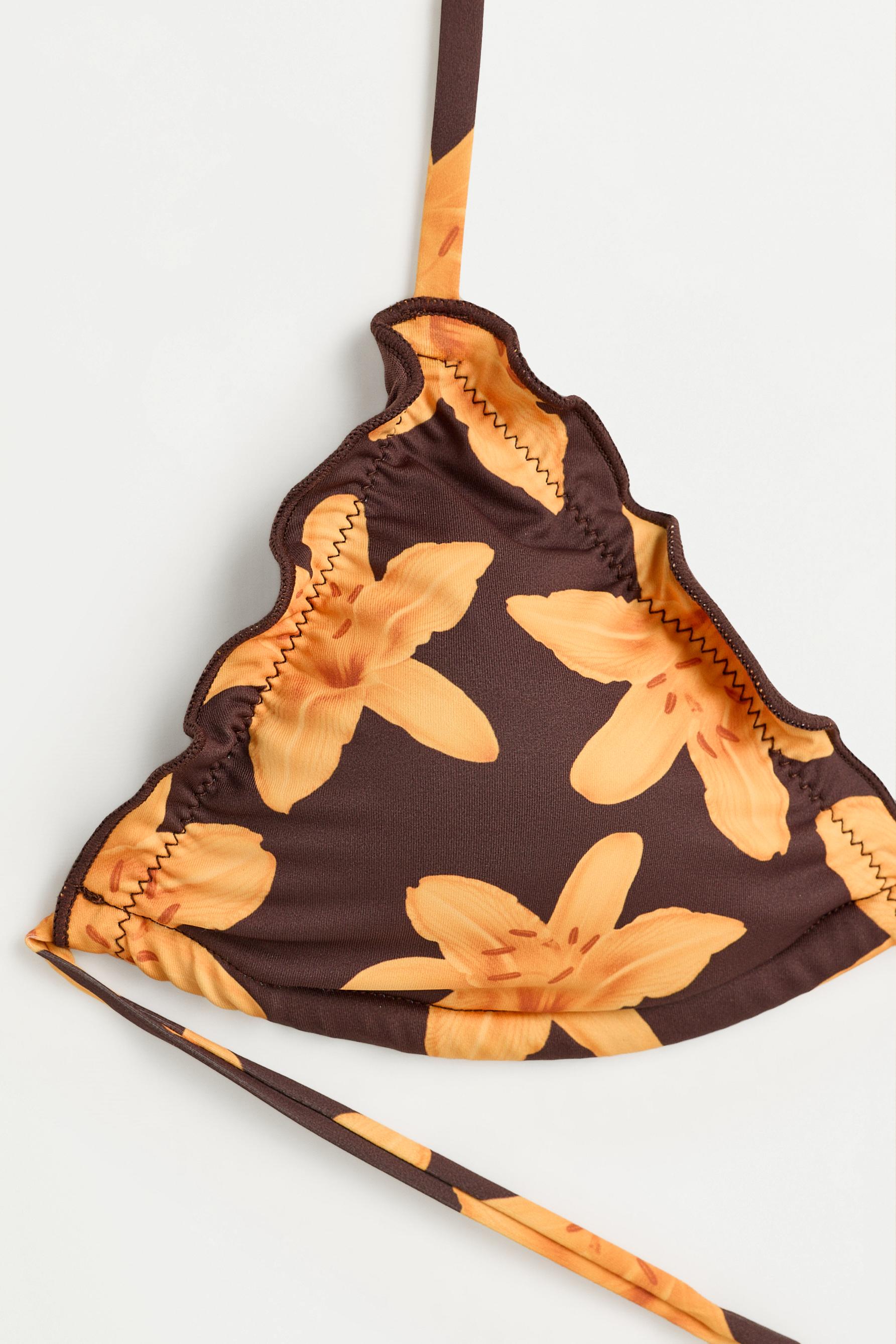 Floral print triangle bikini top — BROWN