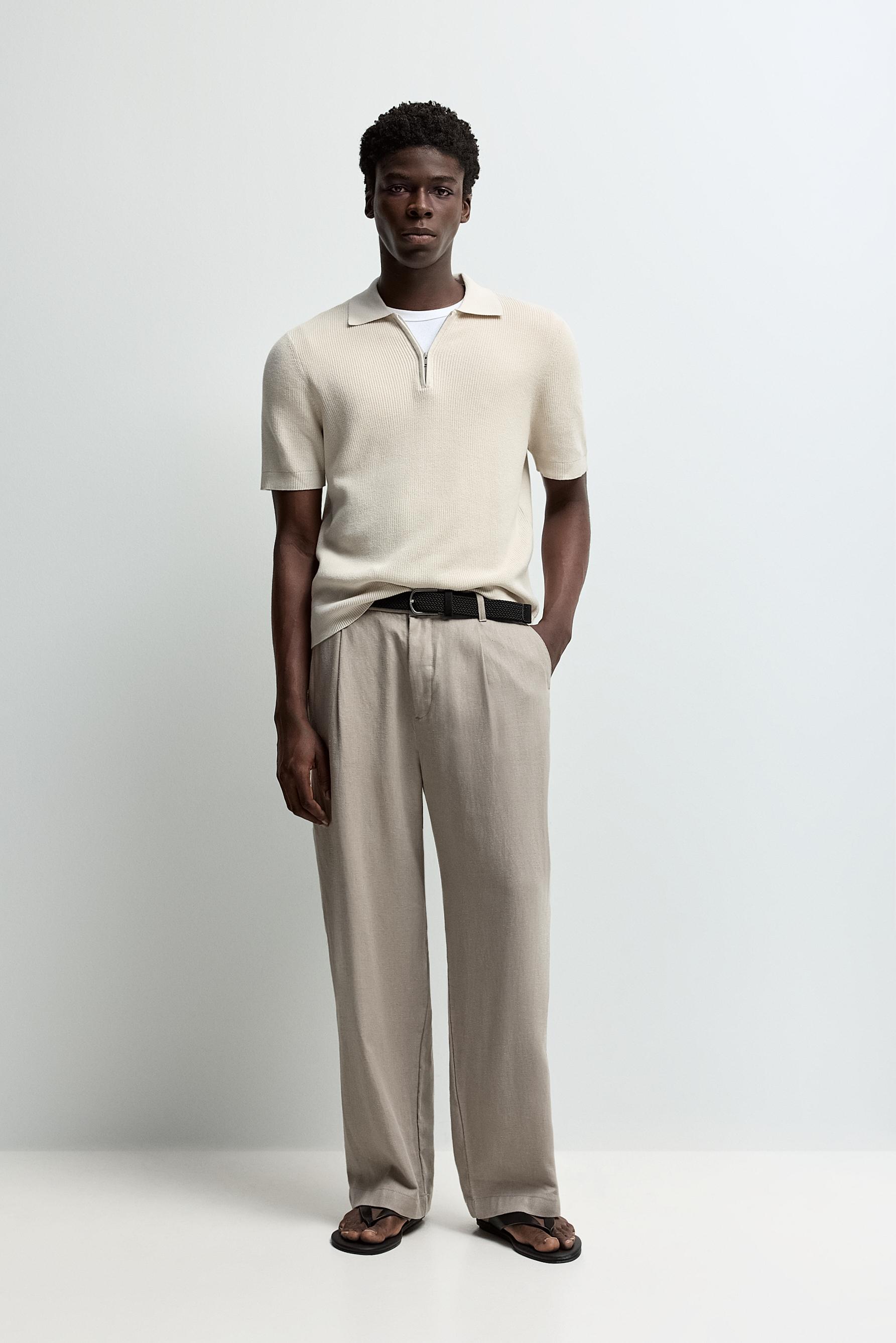 Zip-up knit polo — BEIGE