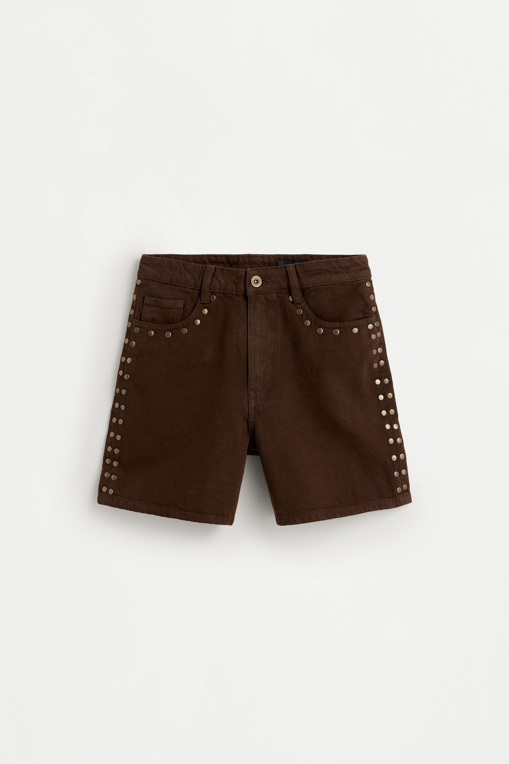 Studded denim Bermuda shorts — BROWN MARL