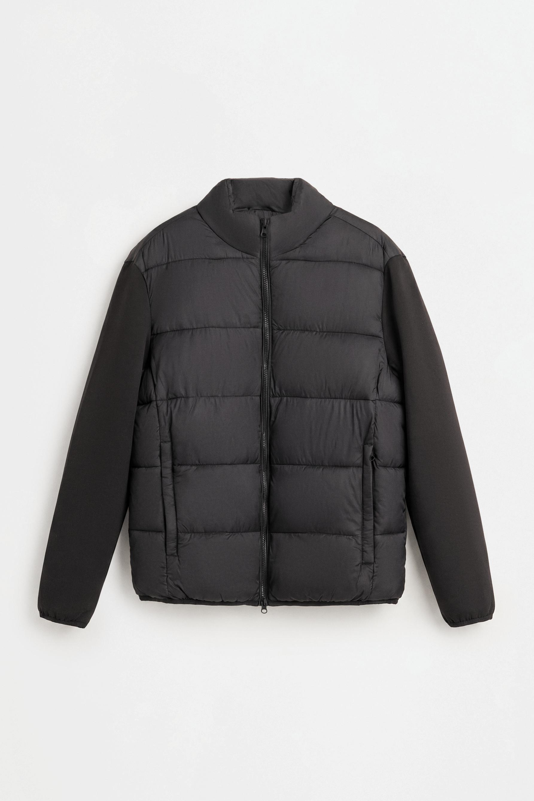 Quilted jacket with interlock sleeves — BLACK