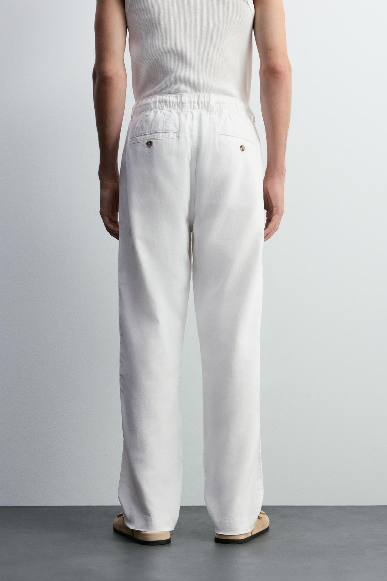 Cotton - linen smart trousers — WHITE