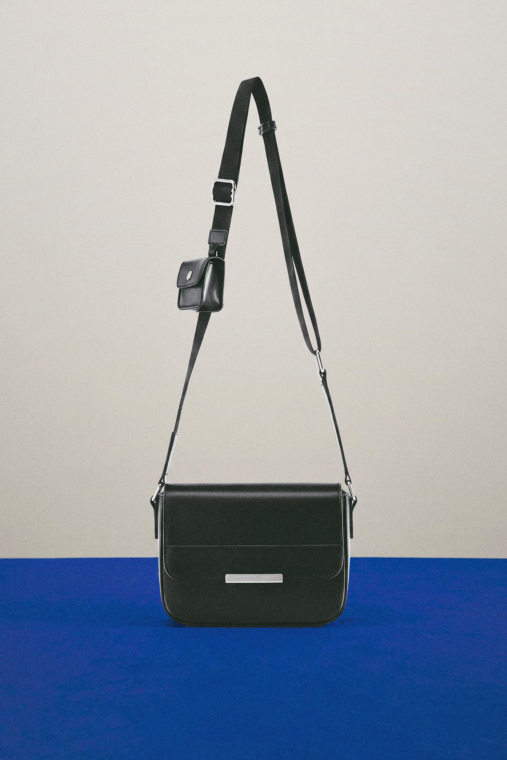 Leather effect charm crossbody bag — BLACK