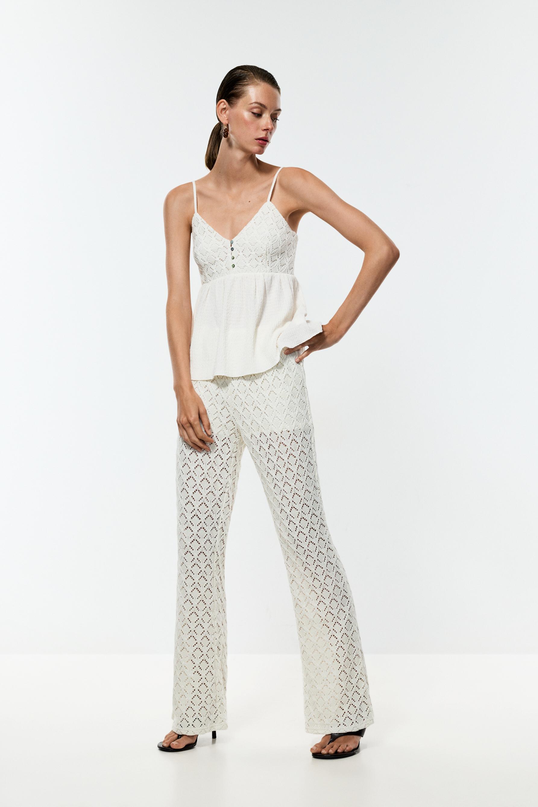 Crochet-effect top — OFF WHITE