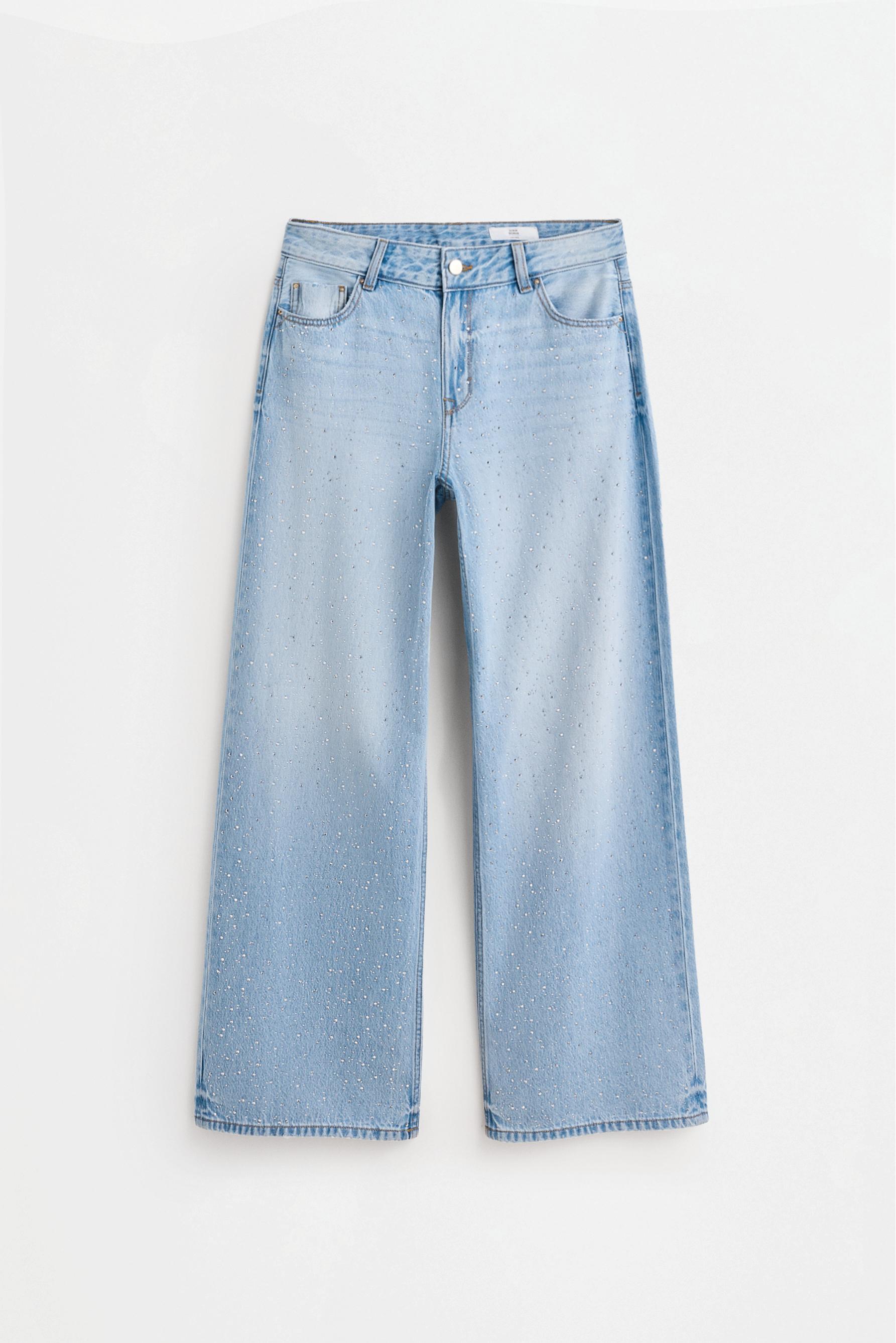 Wide-leg rhinestone jeans — FADED NAVY