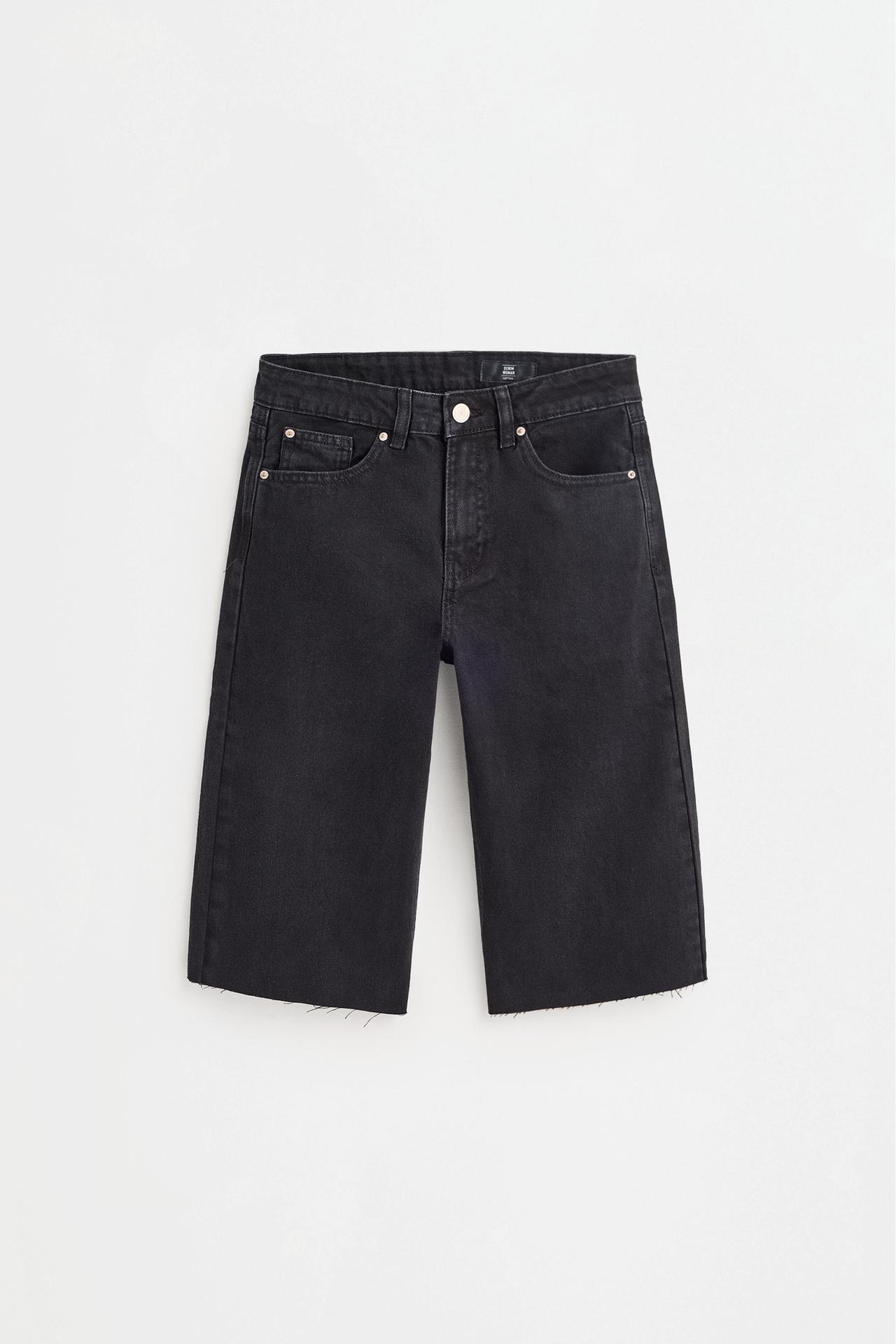 Slim fit wide-leg denim Bermuda shorts — BLACK