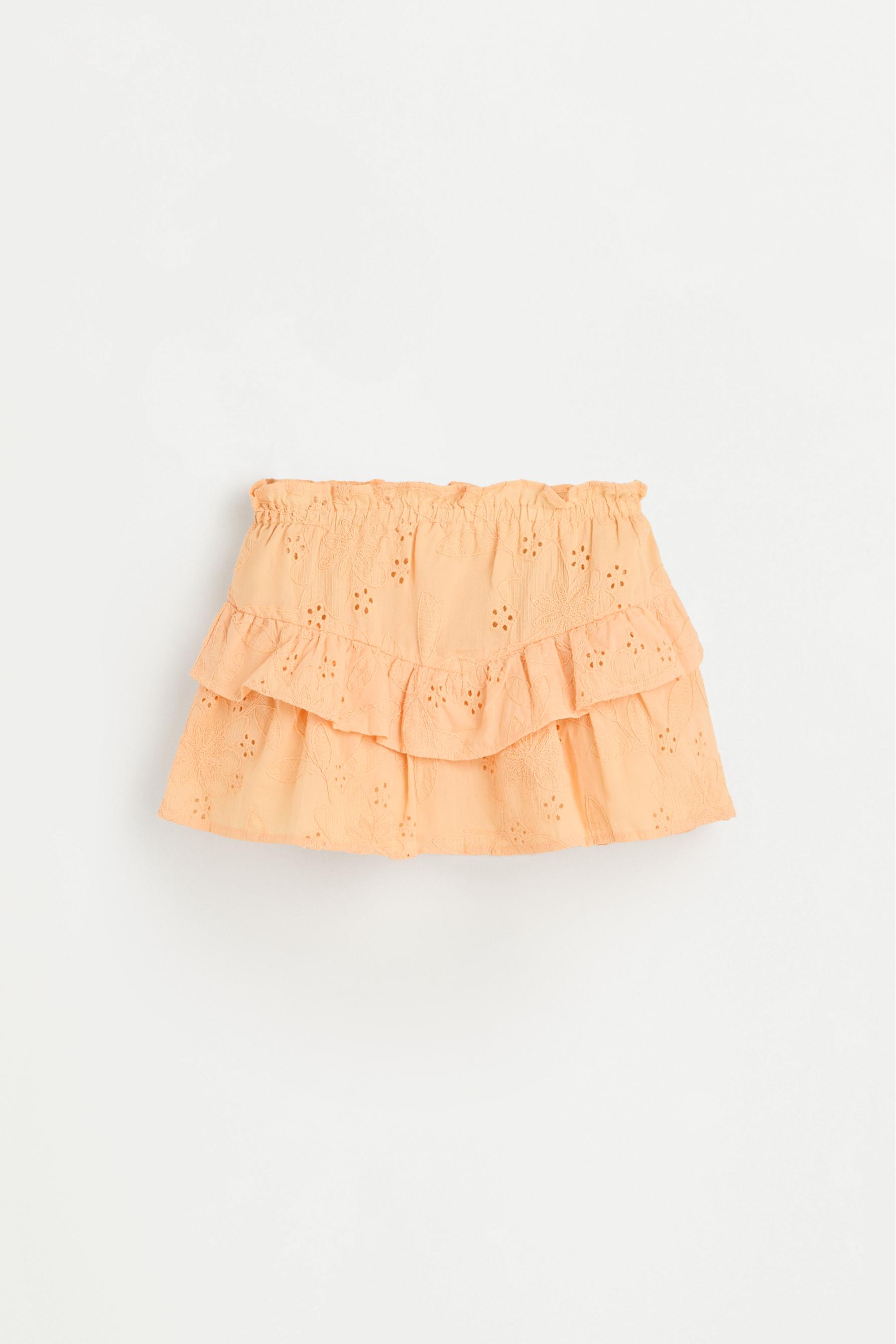 Swiss embroidery ruffled skirt — LIGHT ORANGE