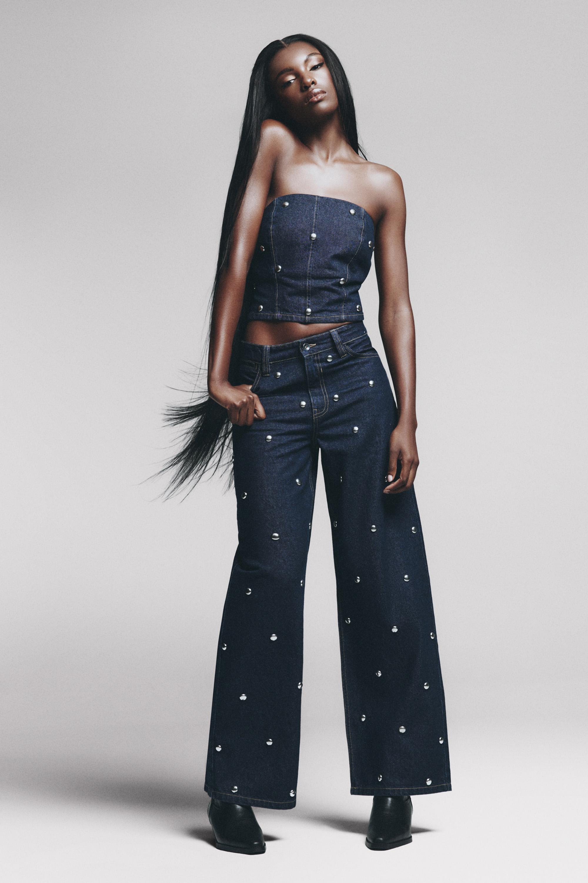 Studded wide-leg jeans — NAVY