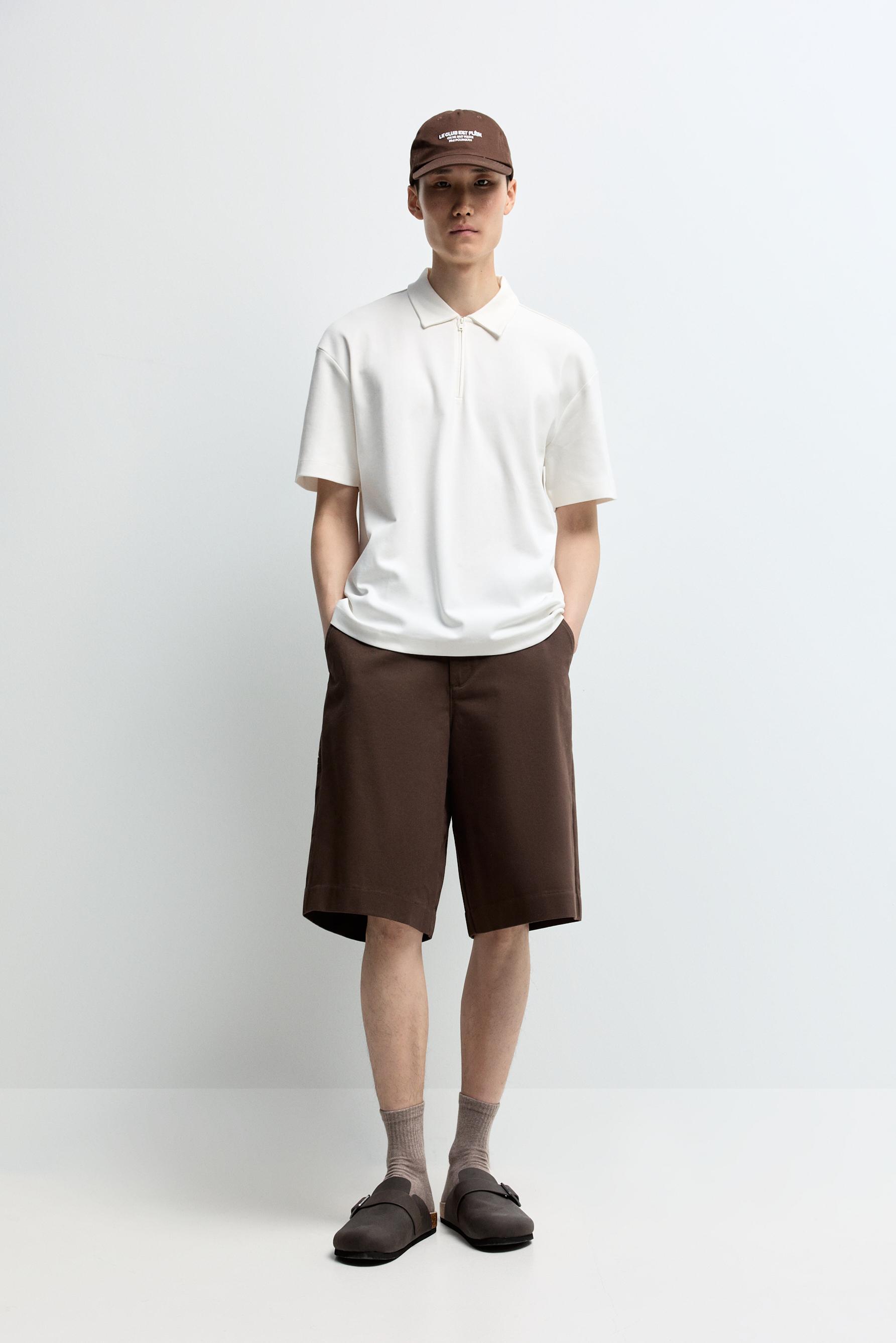 Interlock zip-up polo shirt — OFF WHITE