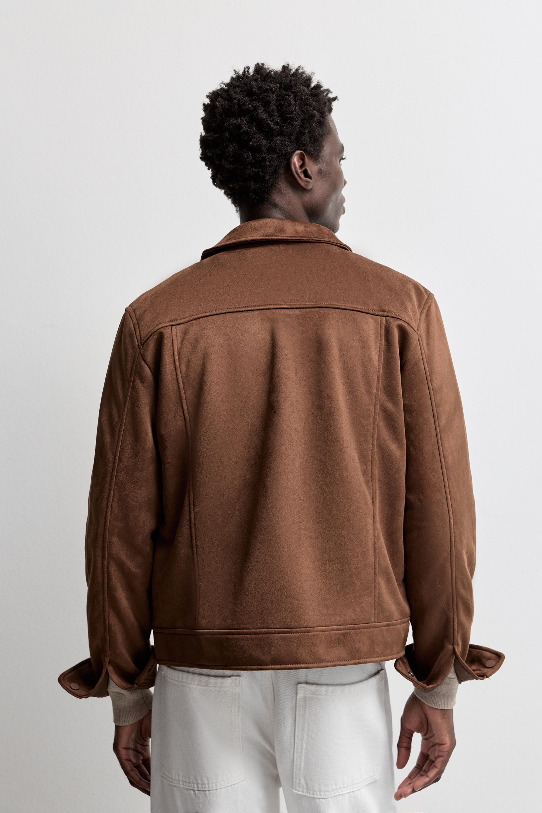Faux suede trucker jacket — BRANDY