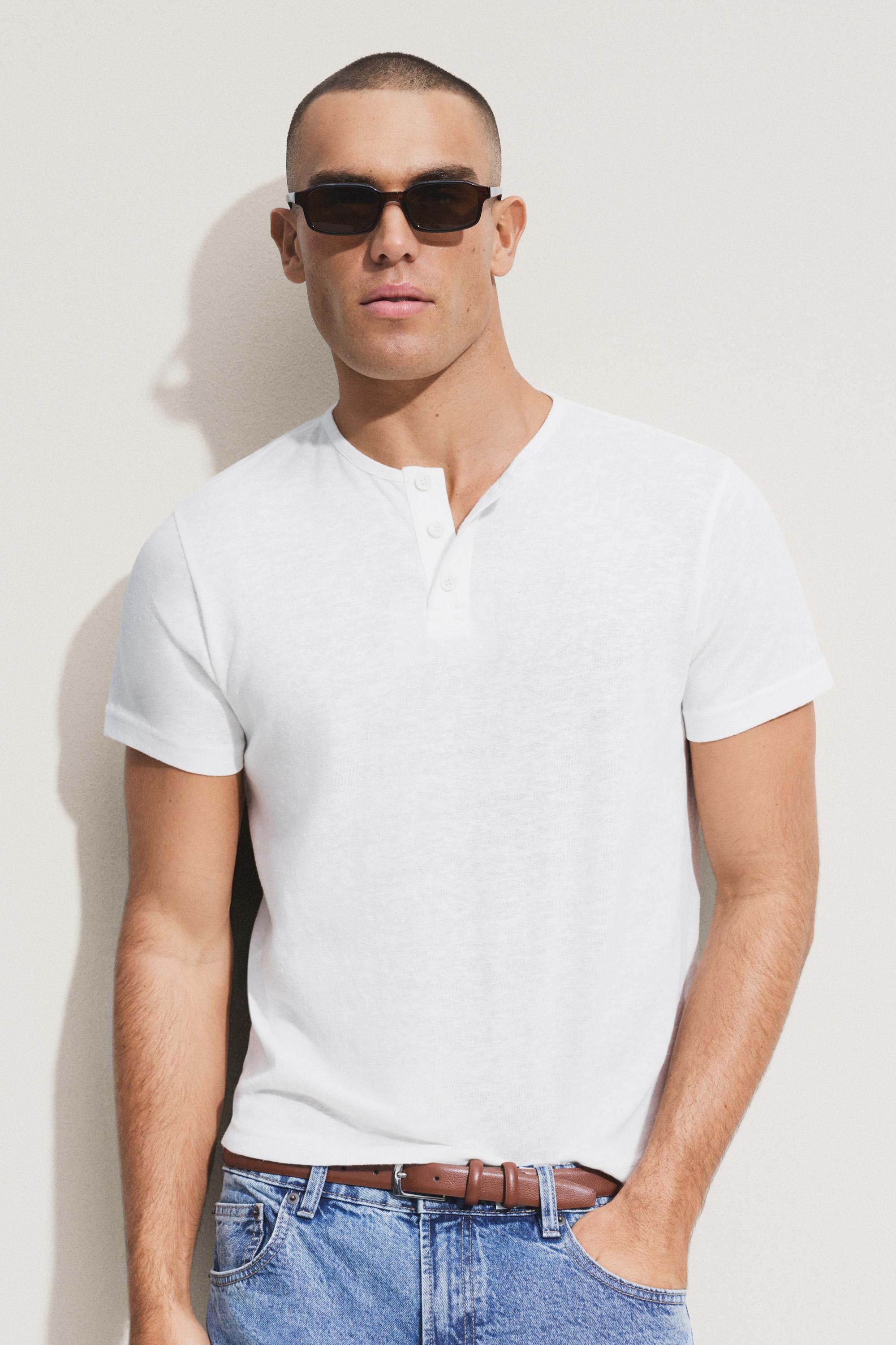 Basic henley T-shirt — OFF WHITE