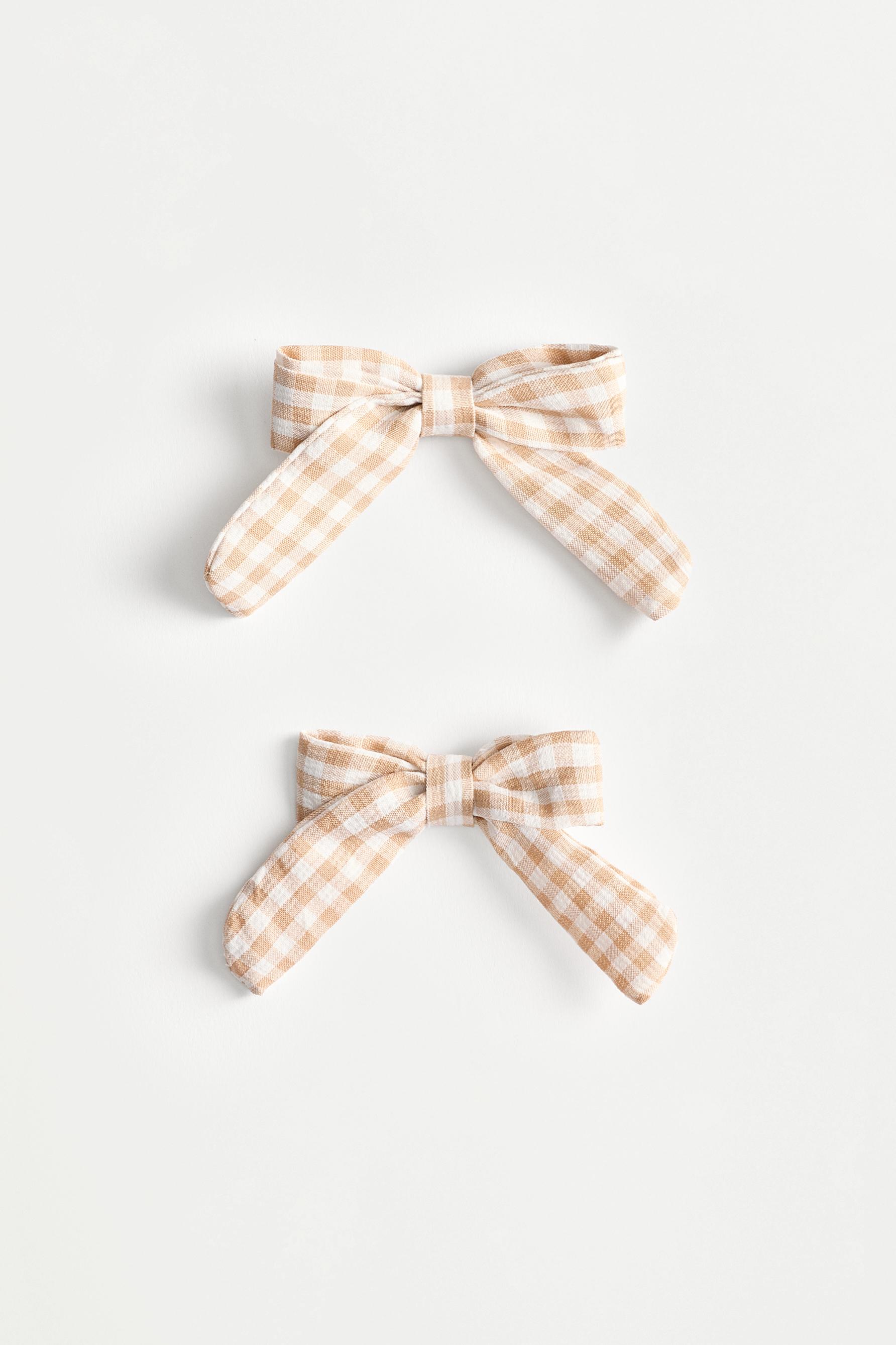 Gingham hair bows (2-pack) — BEIGE