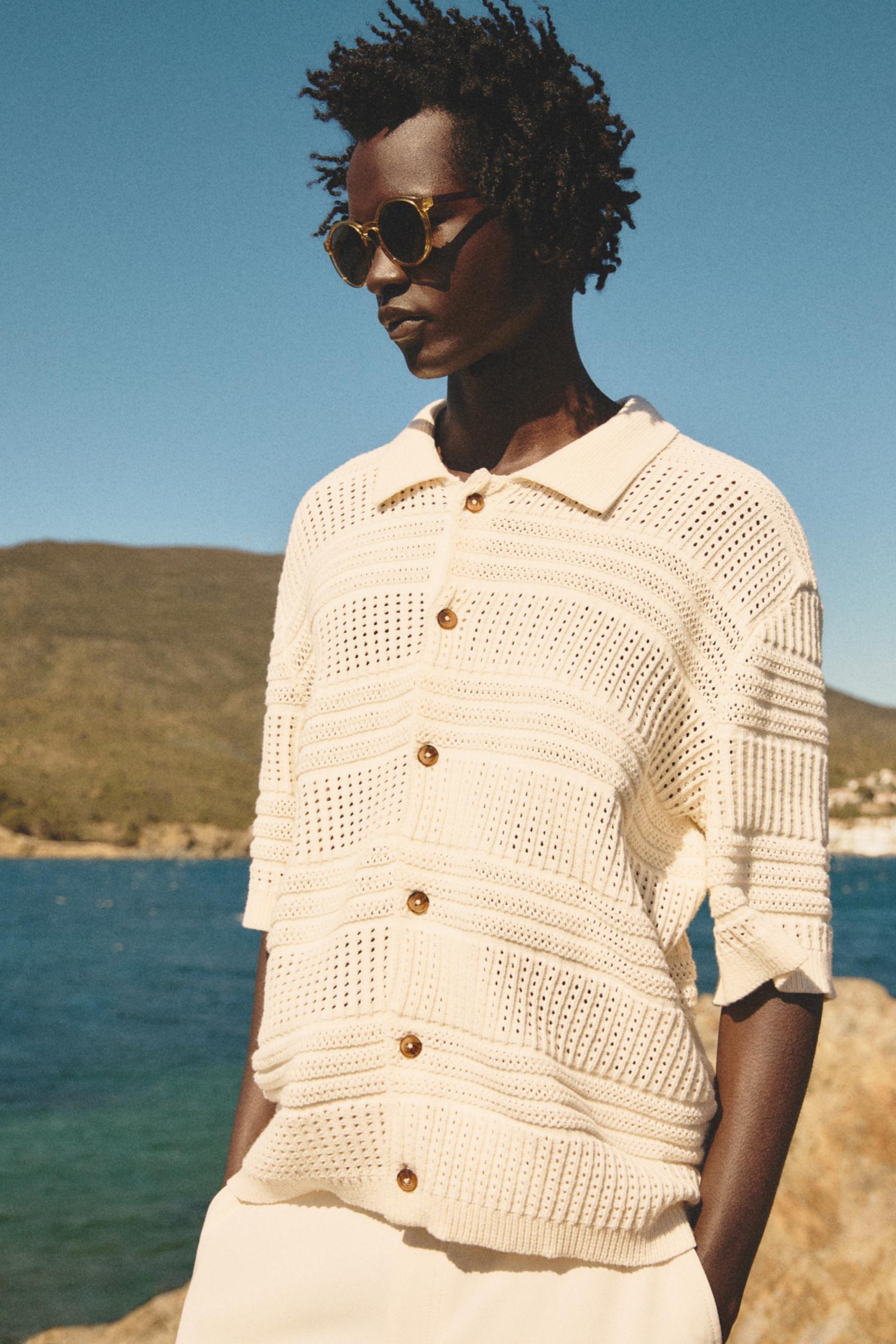 Cutwork knit shirt — OFF WHITE