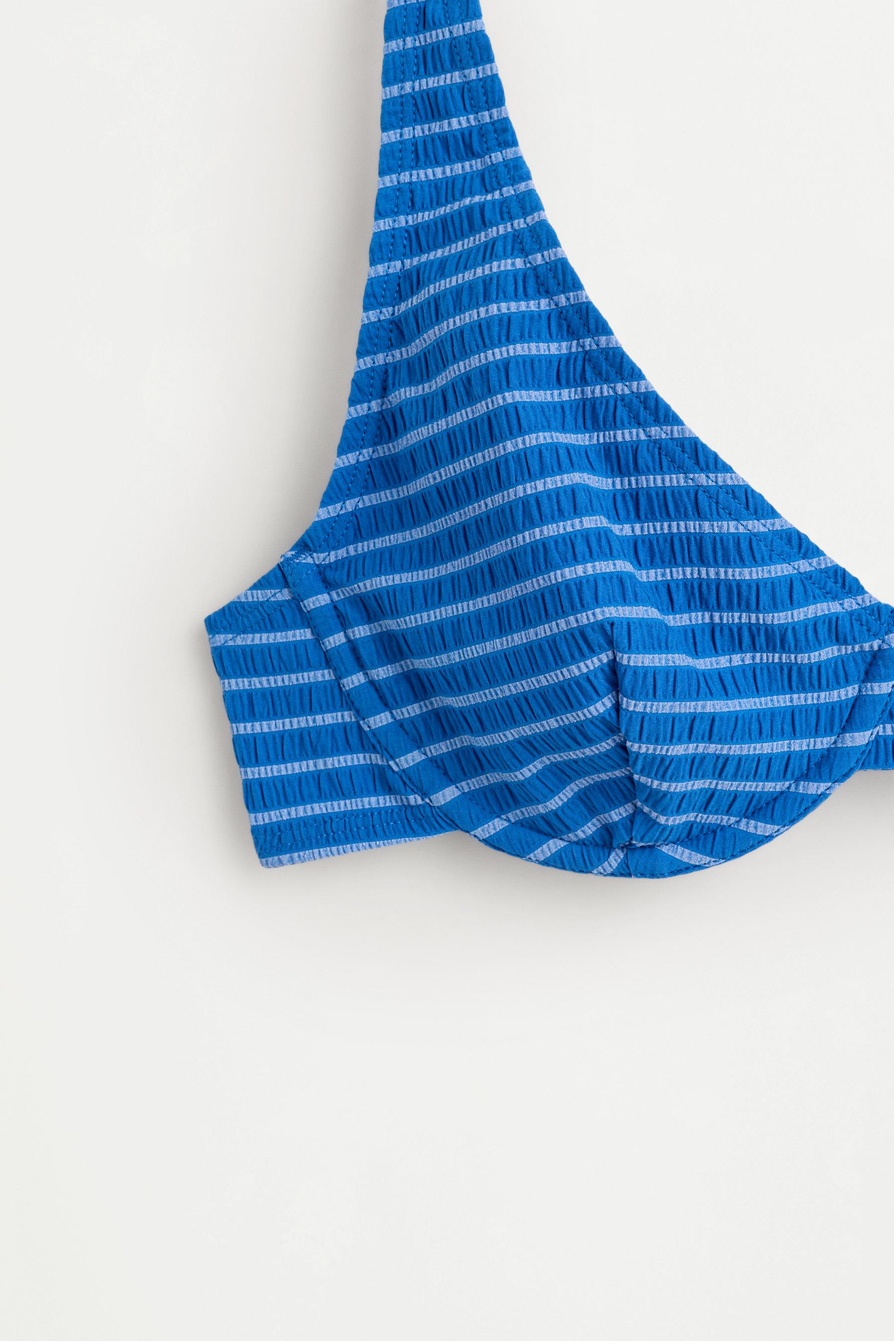 Women's Striped Beige Bikini Top — BLUE