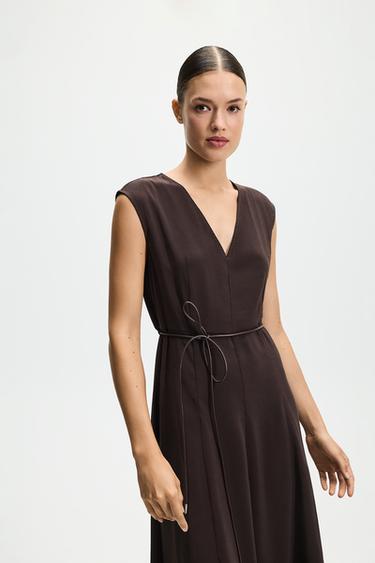 Midi dress with belt — BROWN 2
