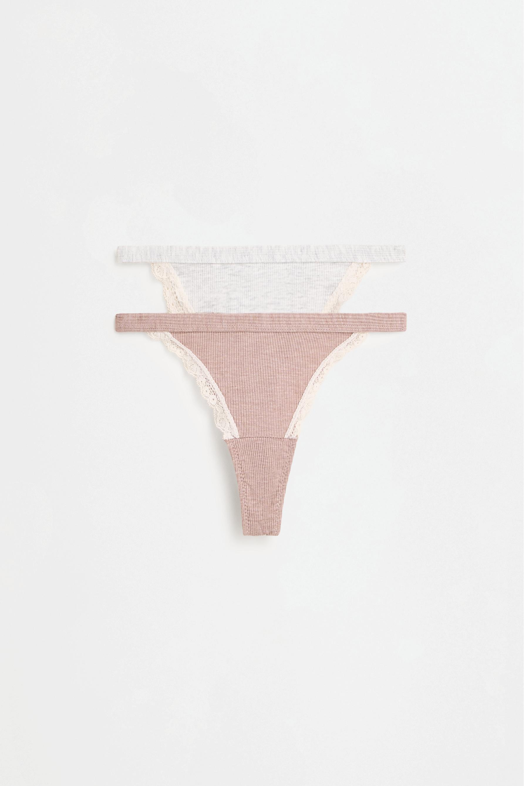 Lace Detail Thong (2-Pack) — BROWN