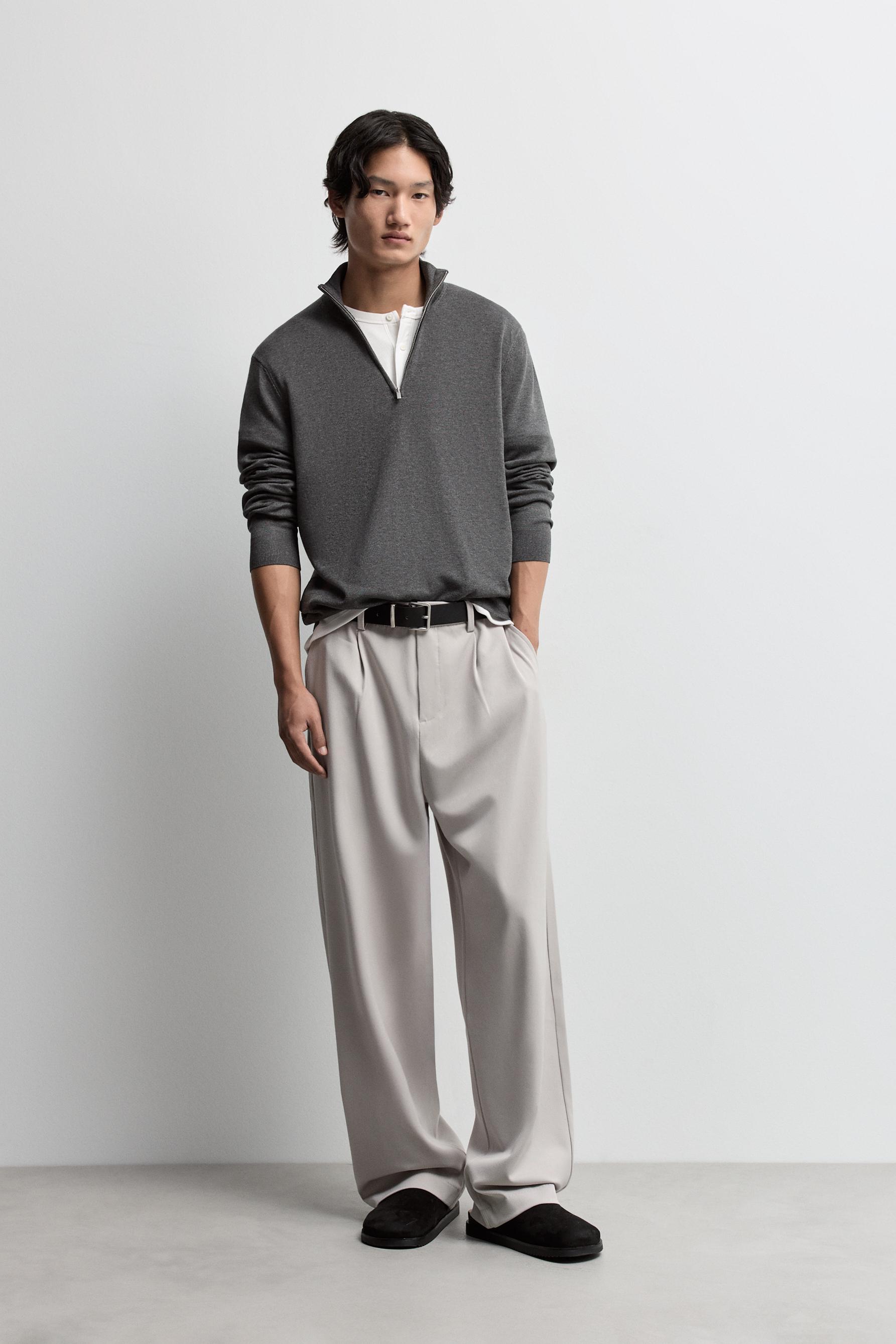 Zip-up high neck sweater — DARK GREY MARL