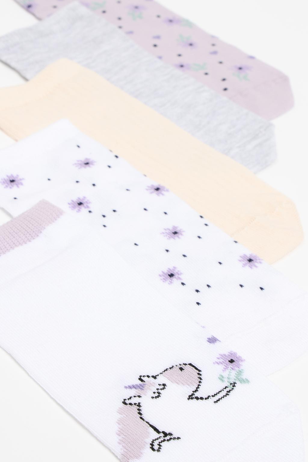 Conjunto de 5 pares de meias soquetes com estampado floral