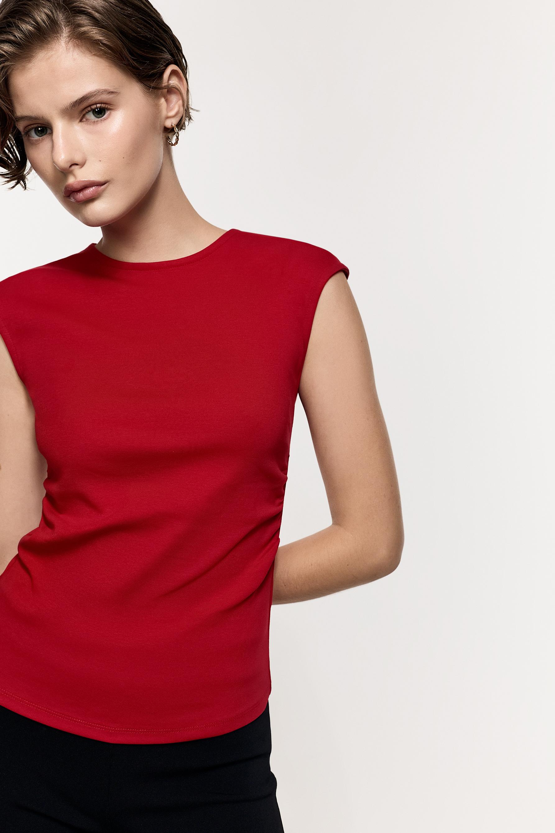 Gathered T-shirt — RED