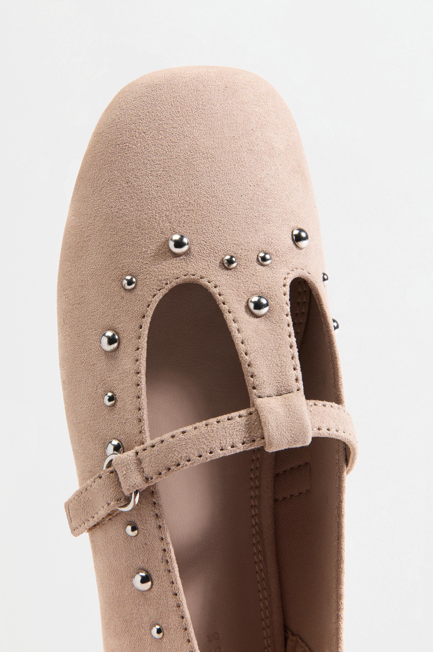 T-strap stud ballet flats — BROWN