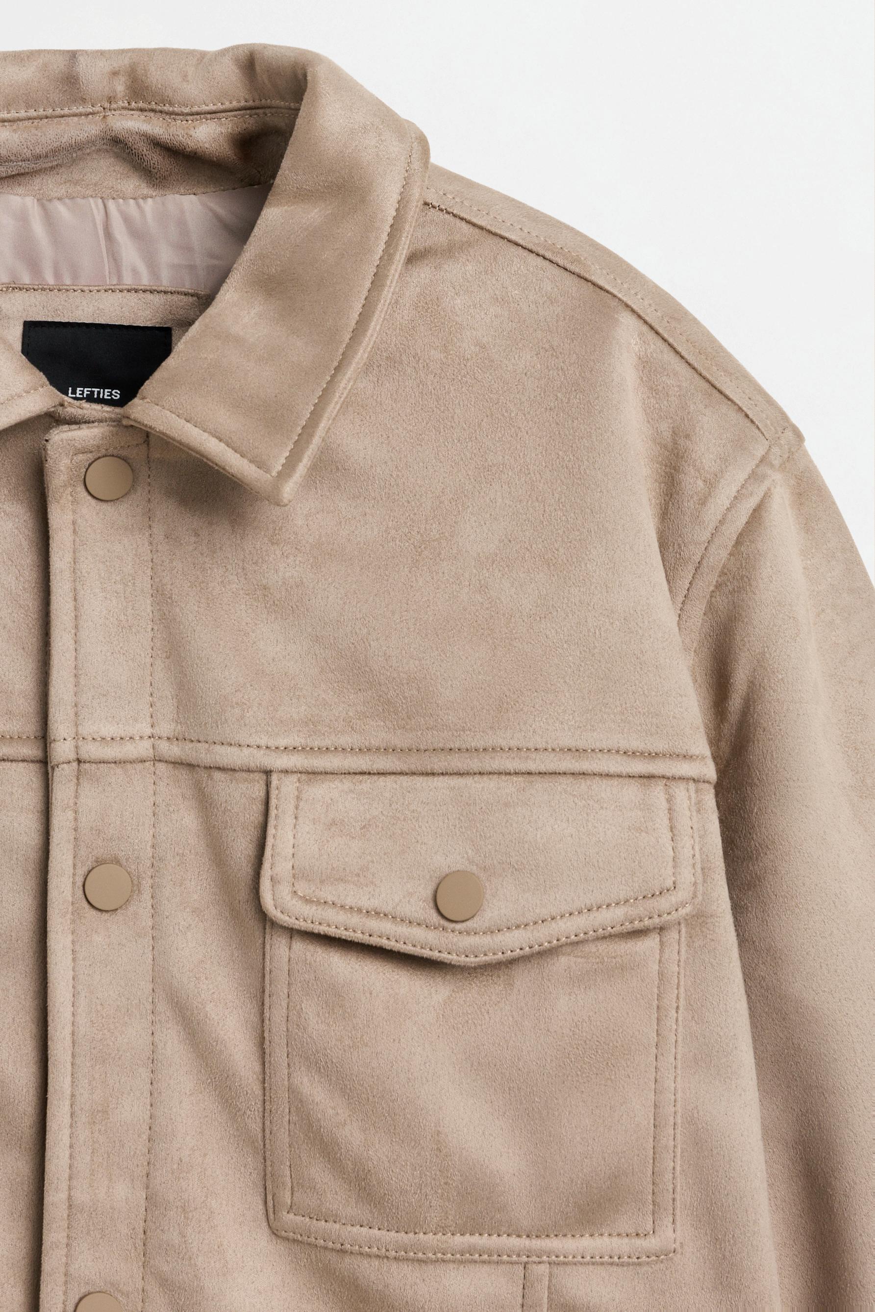 Faux suede trucker jacket — GREY