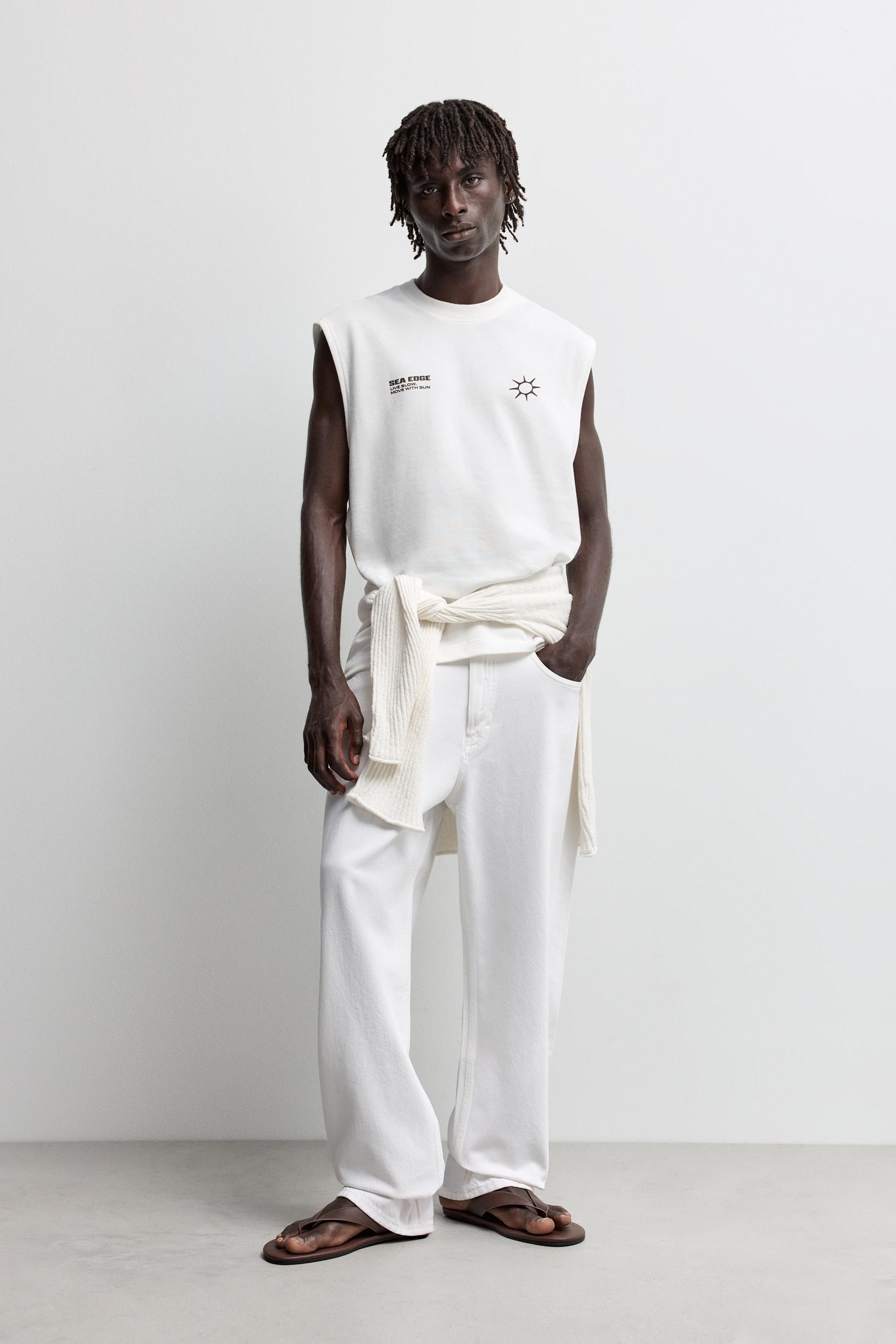 Printed sleeveless sweatshirt — WHITE