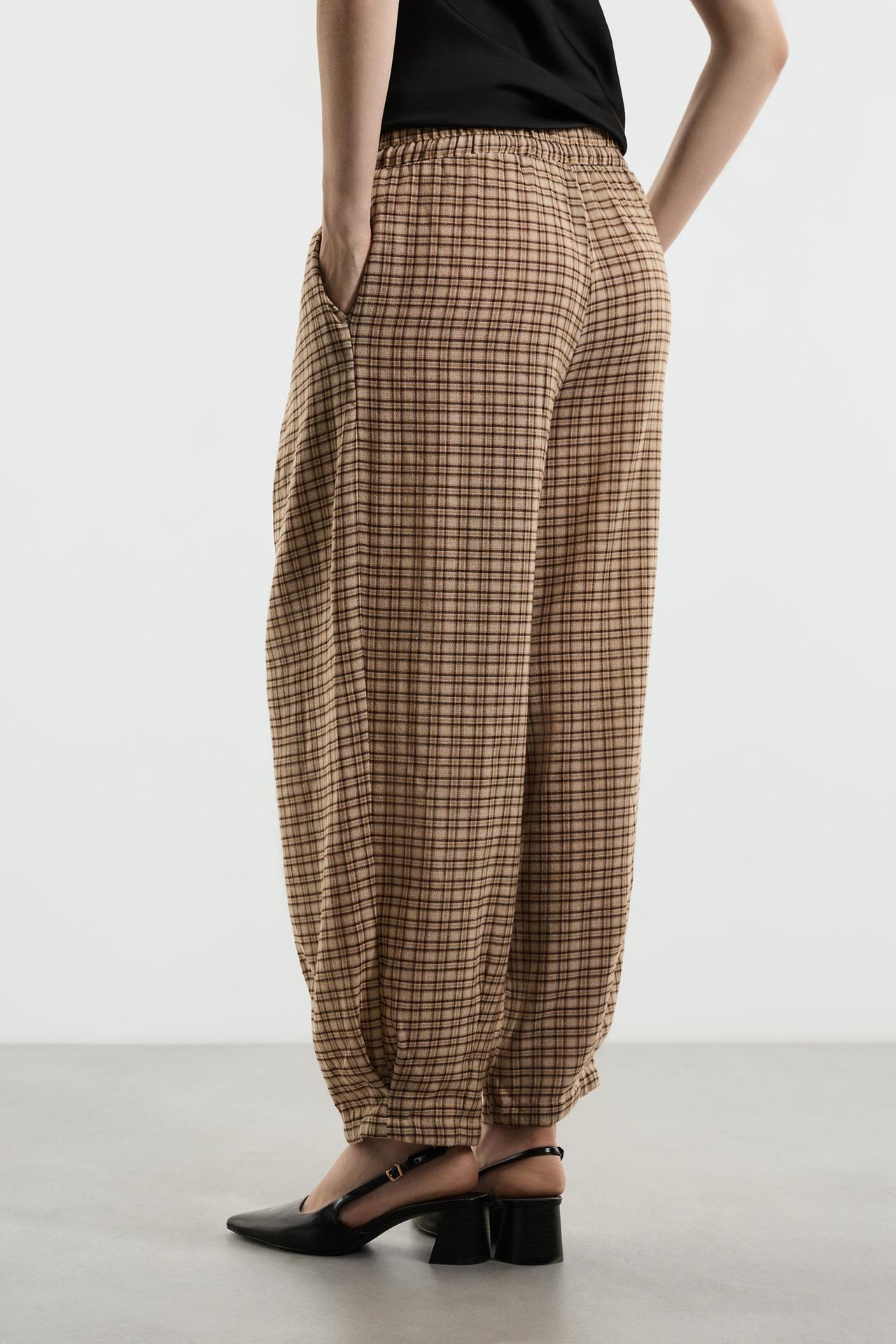 Balloon fit checked joggers — BEIGE