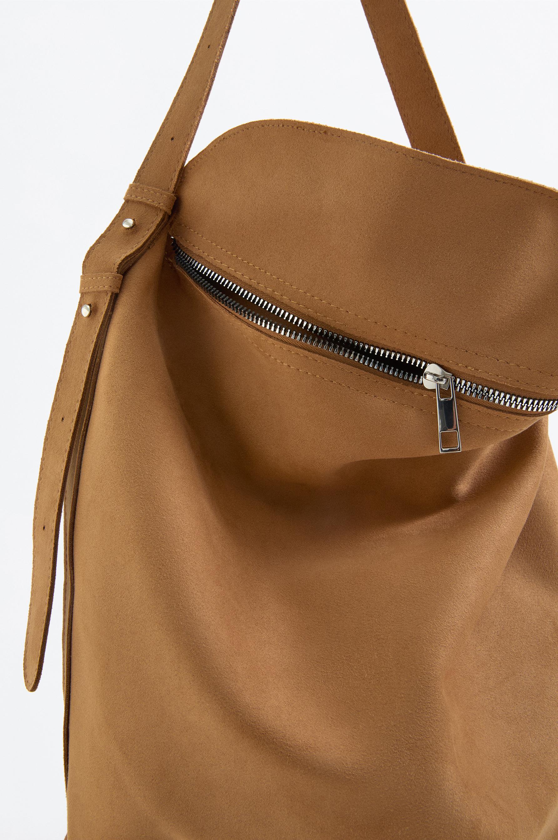 FAUX SUEDE SHOULDER BAG — CAMEL
