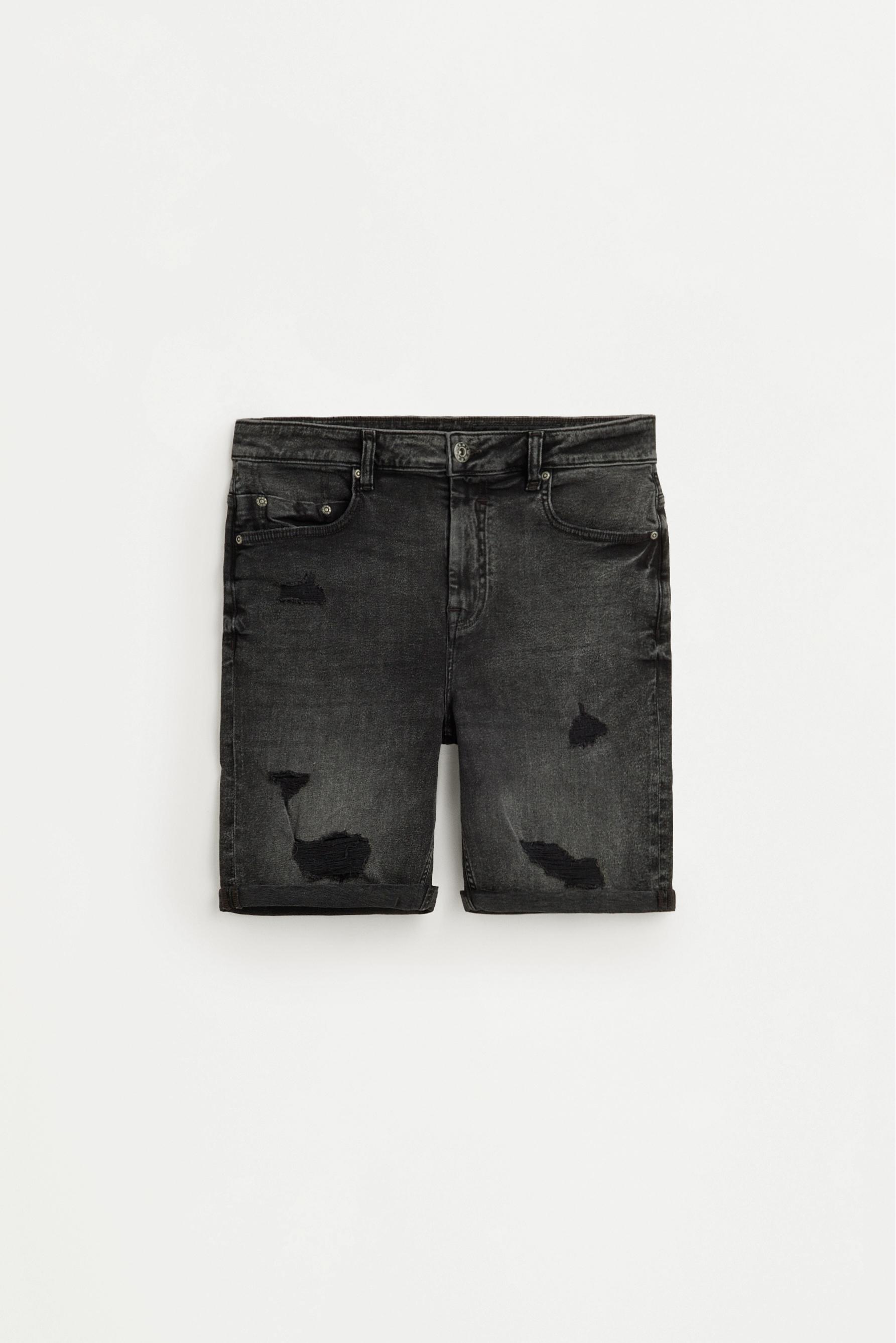 Distressed skinny denim Bermuda shorts — CHARCOAL