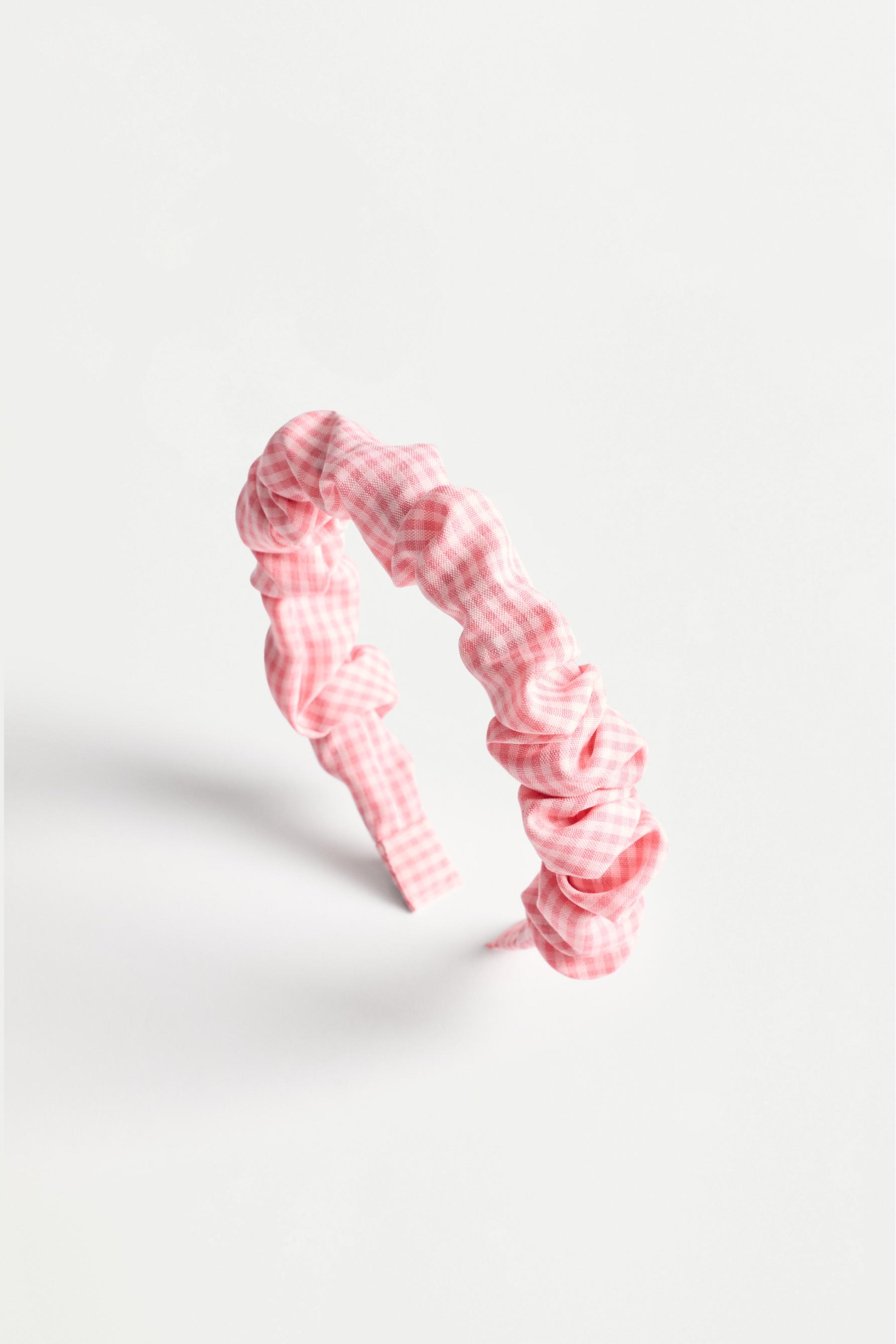 Gingham headband and scrunchies (3-piece set) — PINK