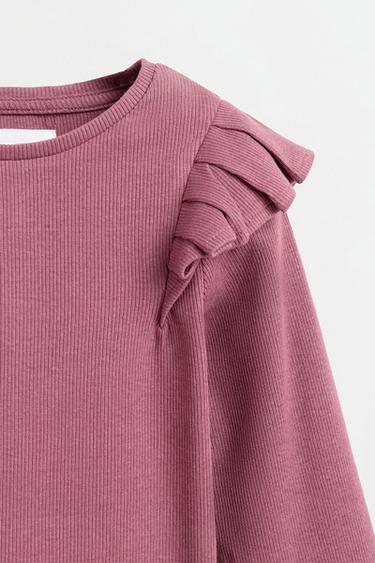 Ribbed Ruffle T-shirt — DARK PLUM 2