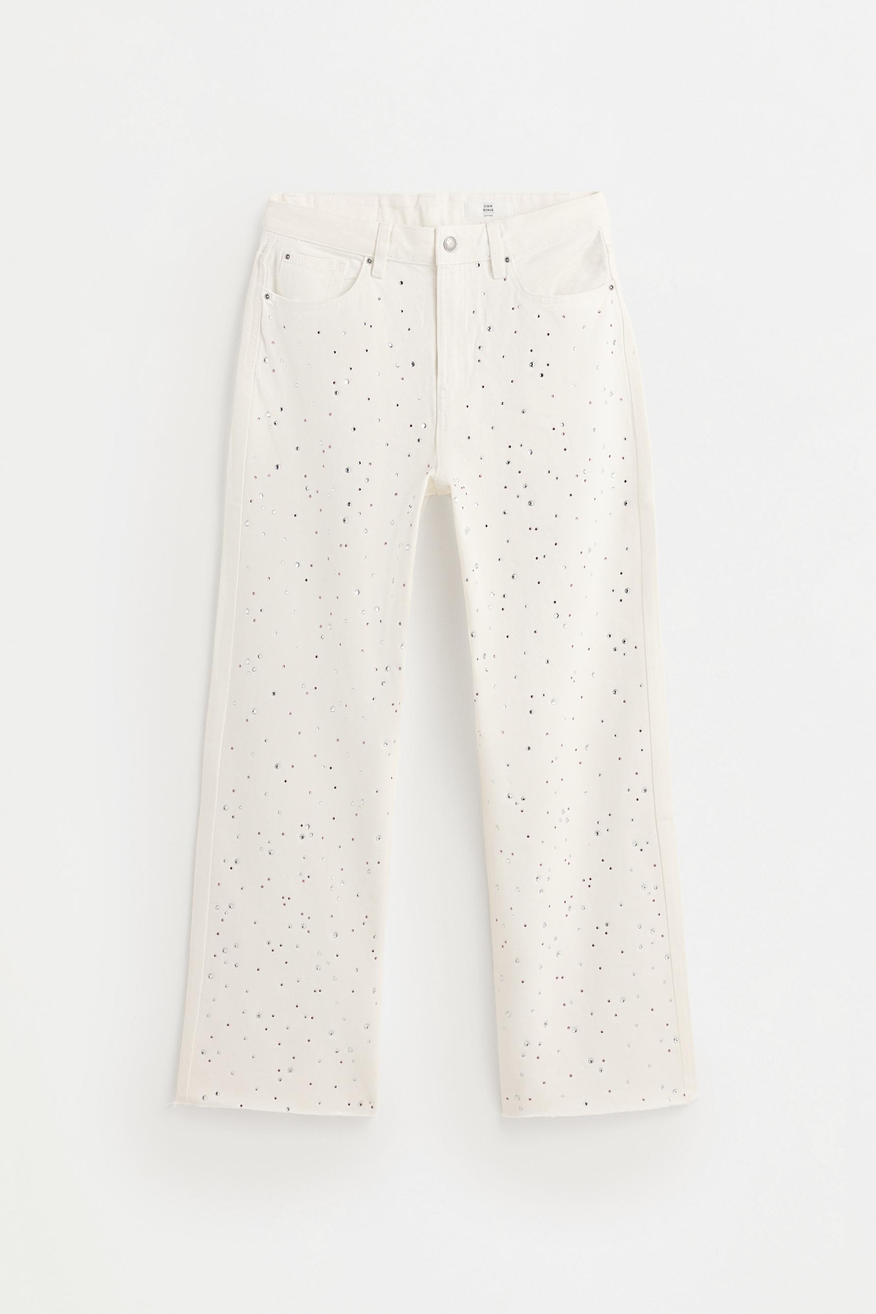 Wide-leg rhinestone jeans — WHITE
