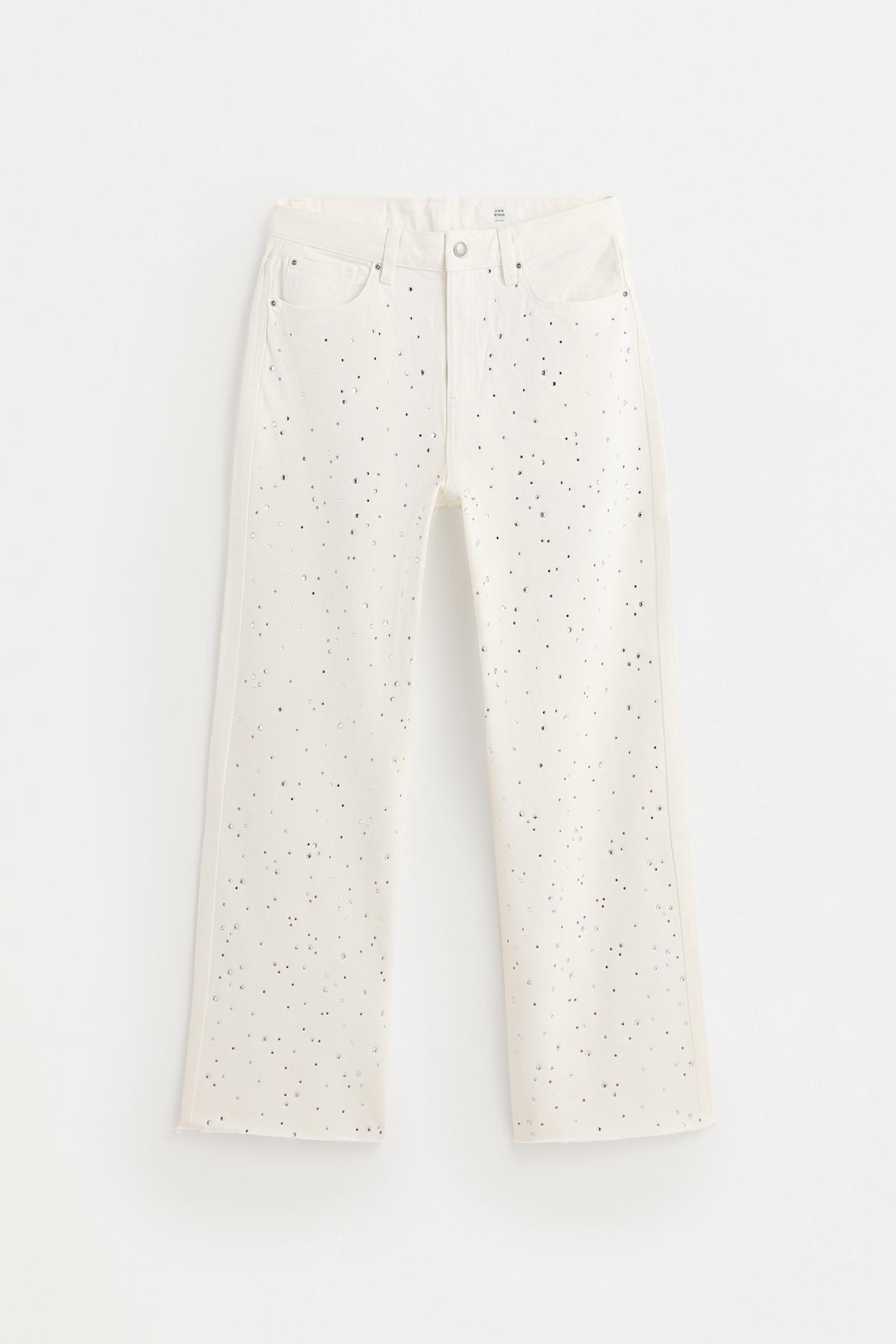 Wide-leg rhinestone jeans — WHITE
