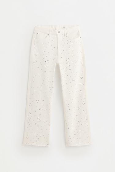 Wide-leg rhinestone jeans — WHITE 6