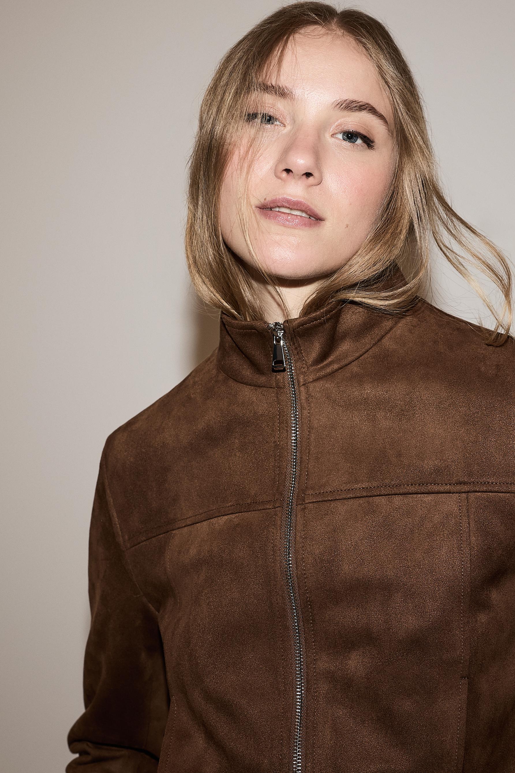 Faux suede jacket — DARK CAMEL