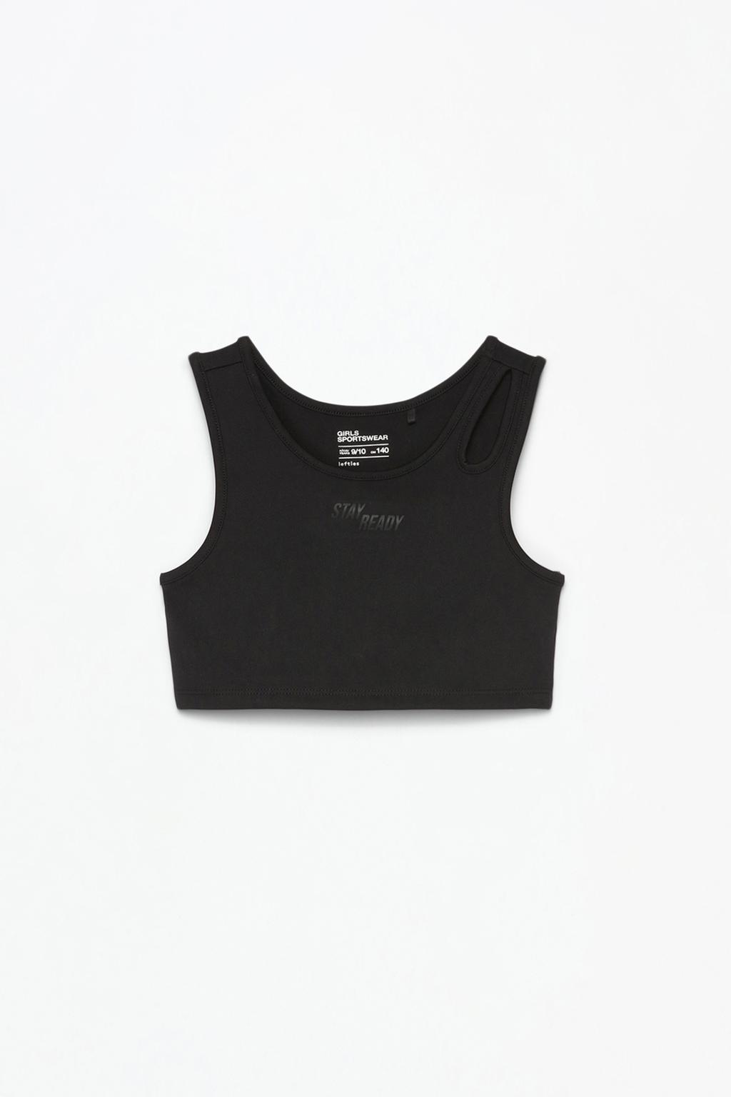 Sports top with rubberised slogan