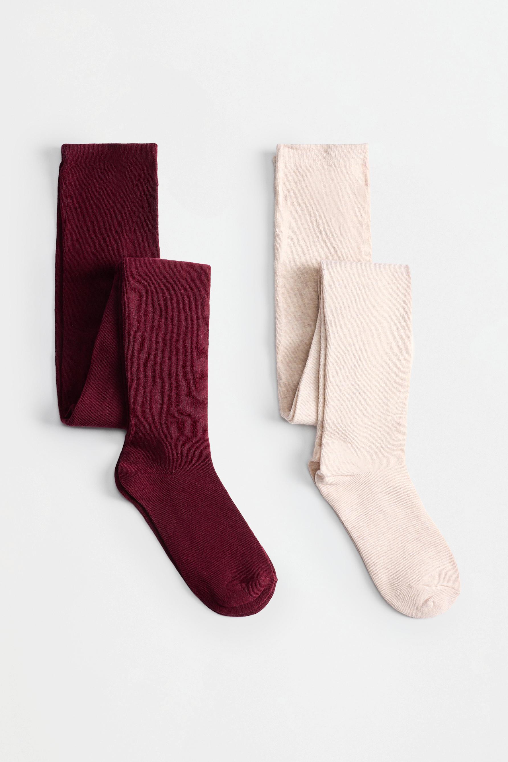 Solid tights (2-pack) — ECRU/MAROON