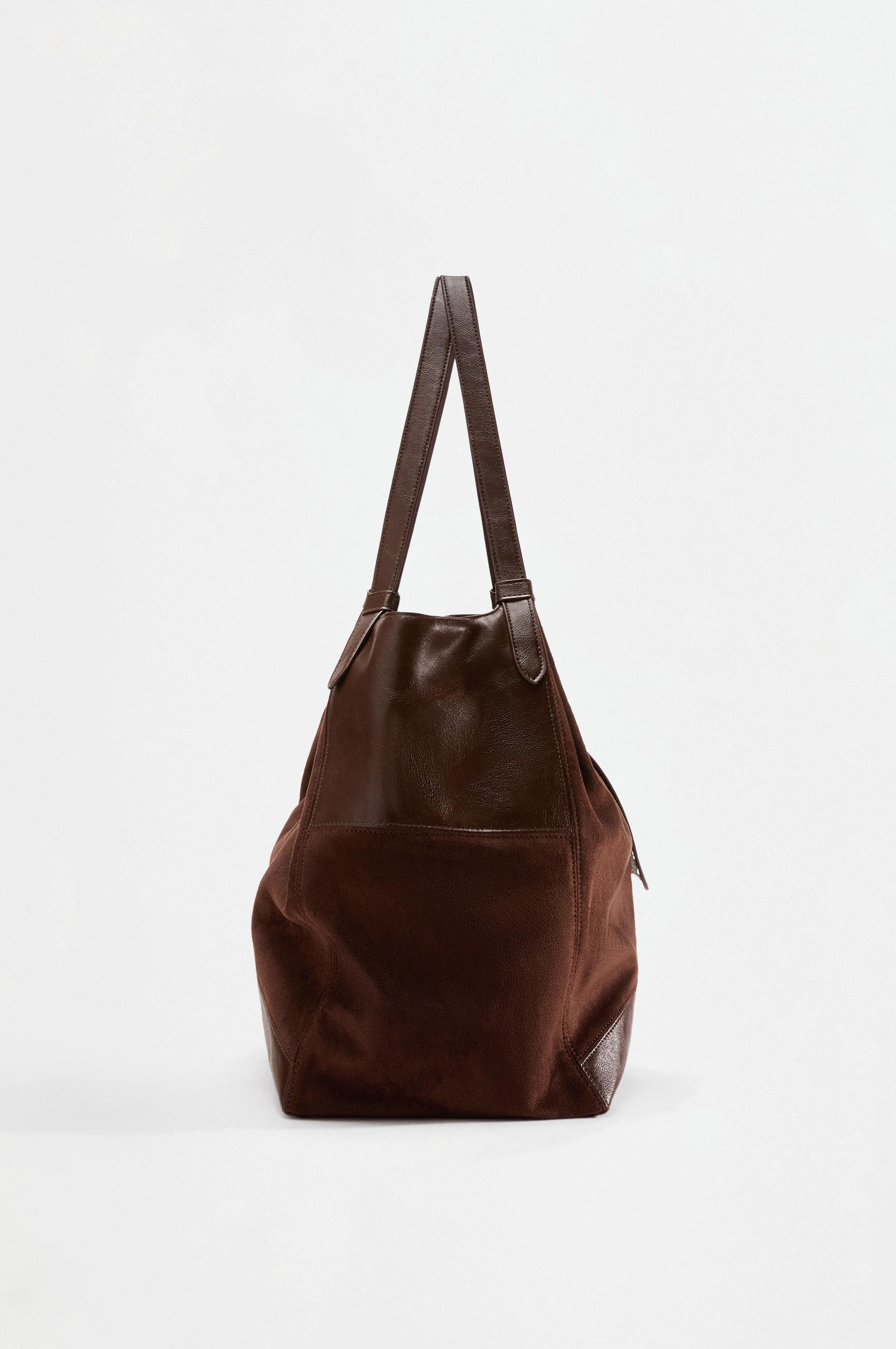 Faux suede patch shopper bag — BROWN