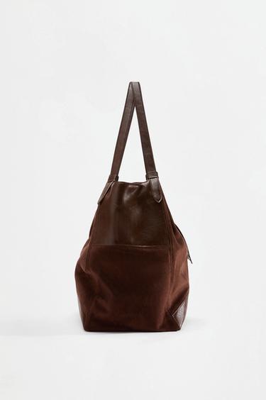 Faux suede patch shopper bag — BROWN 3