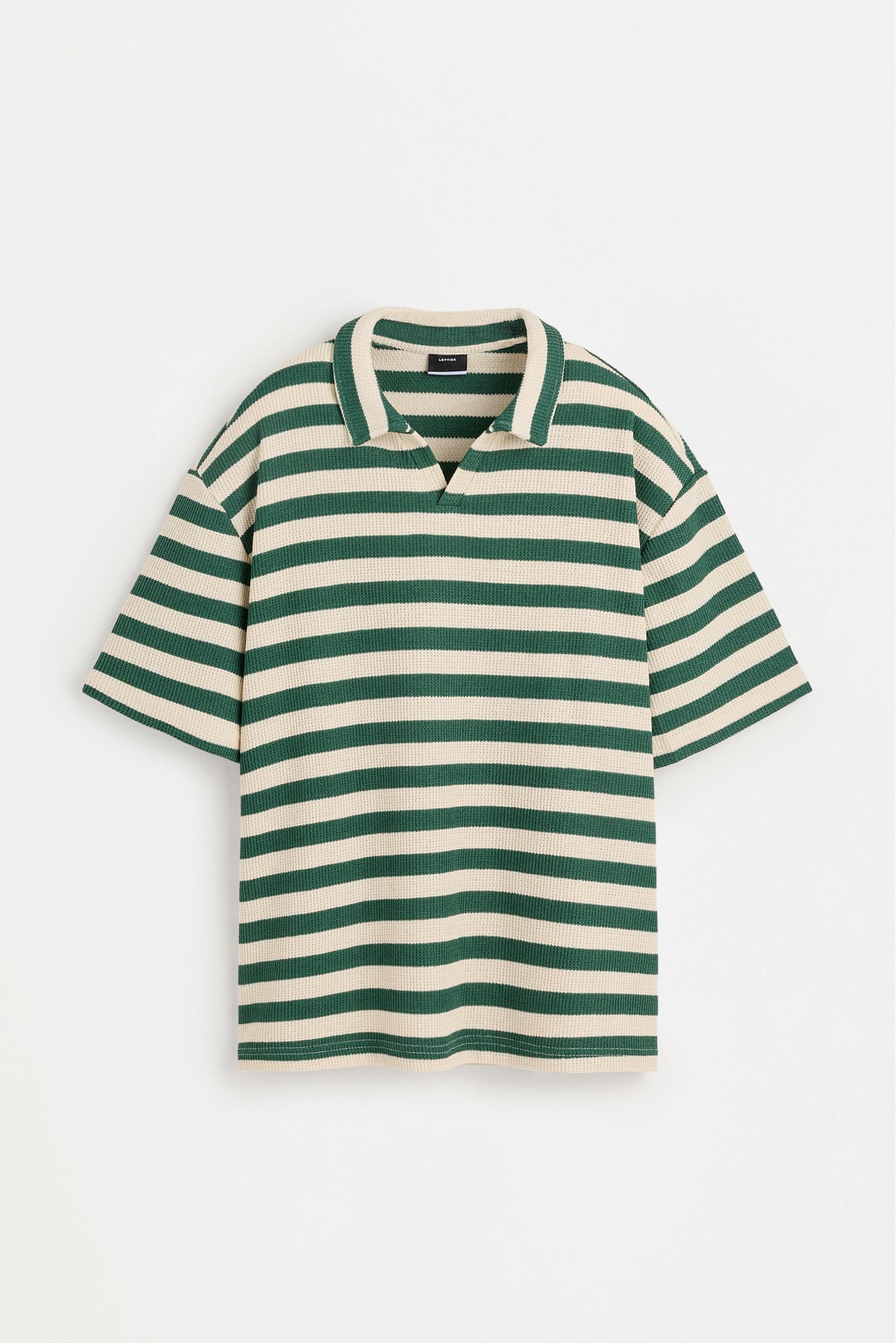 Men's | Green textured striped polo shirt — EMERALD GREEN