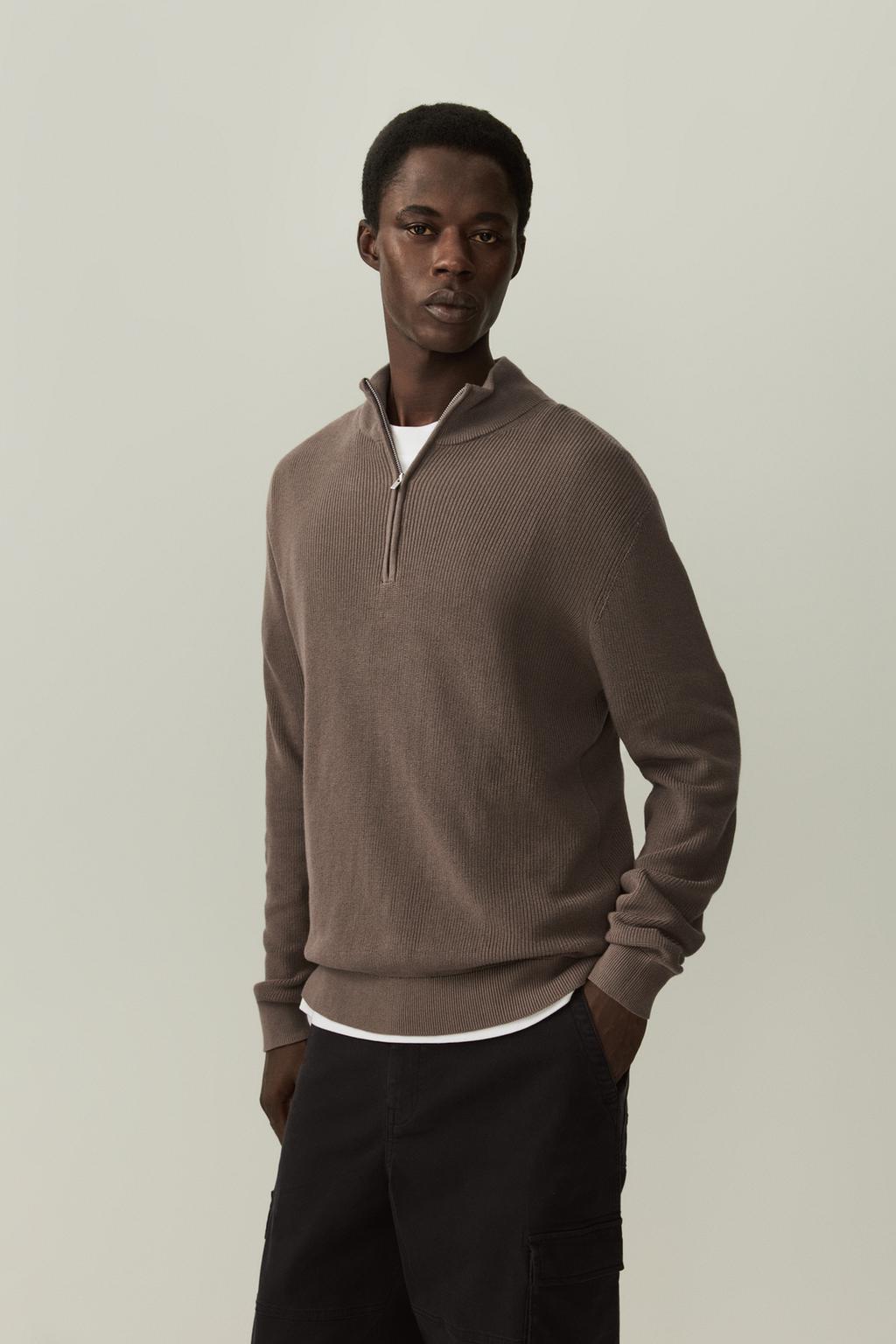 High neck zip-up sweater