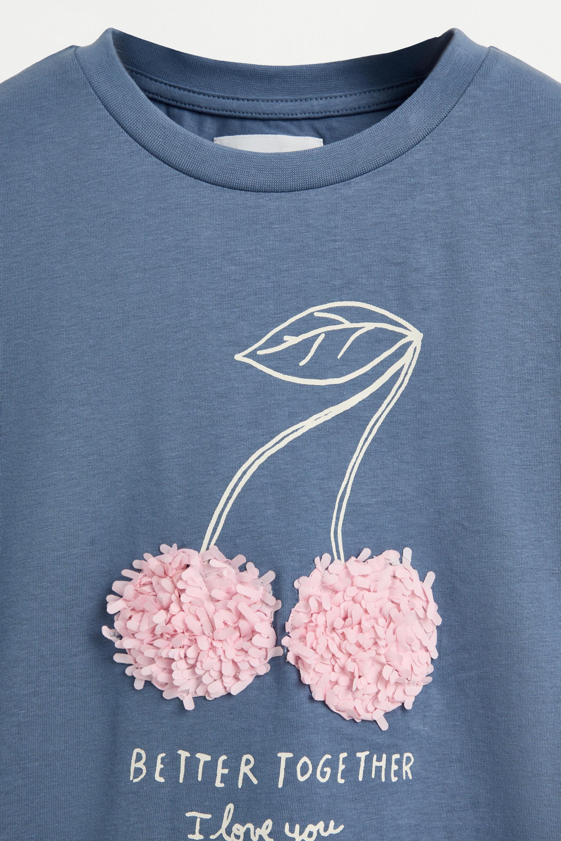 T-shirt with tulle appliqués — STEEL BLUE