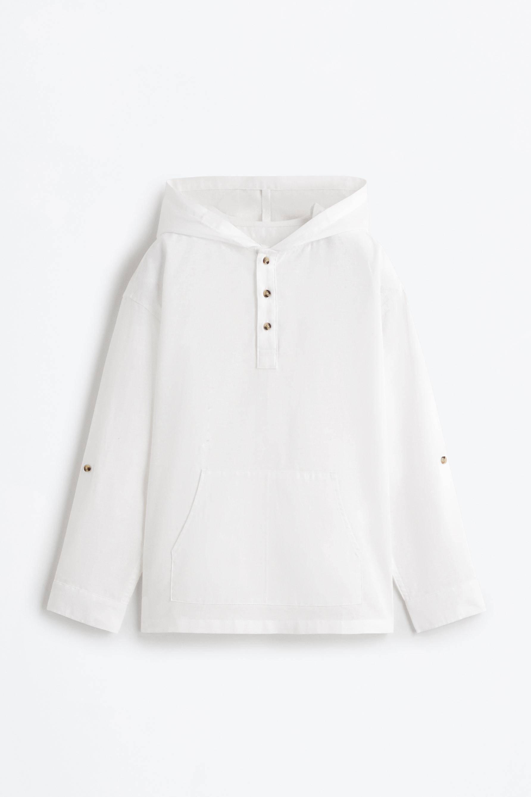 Linen - cotton hooded shirt — WHITE